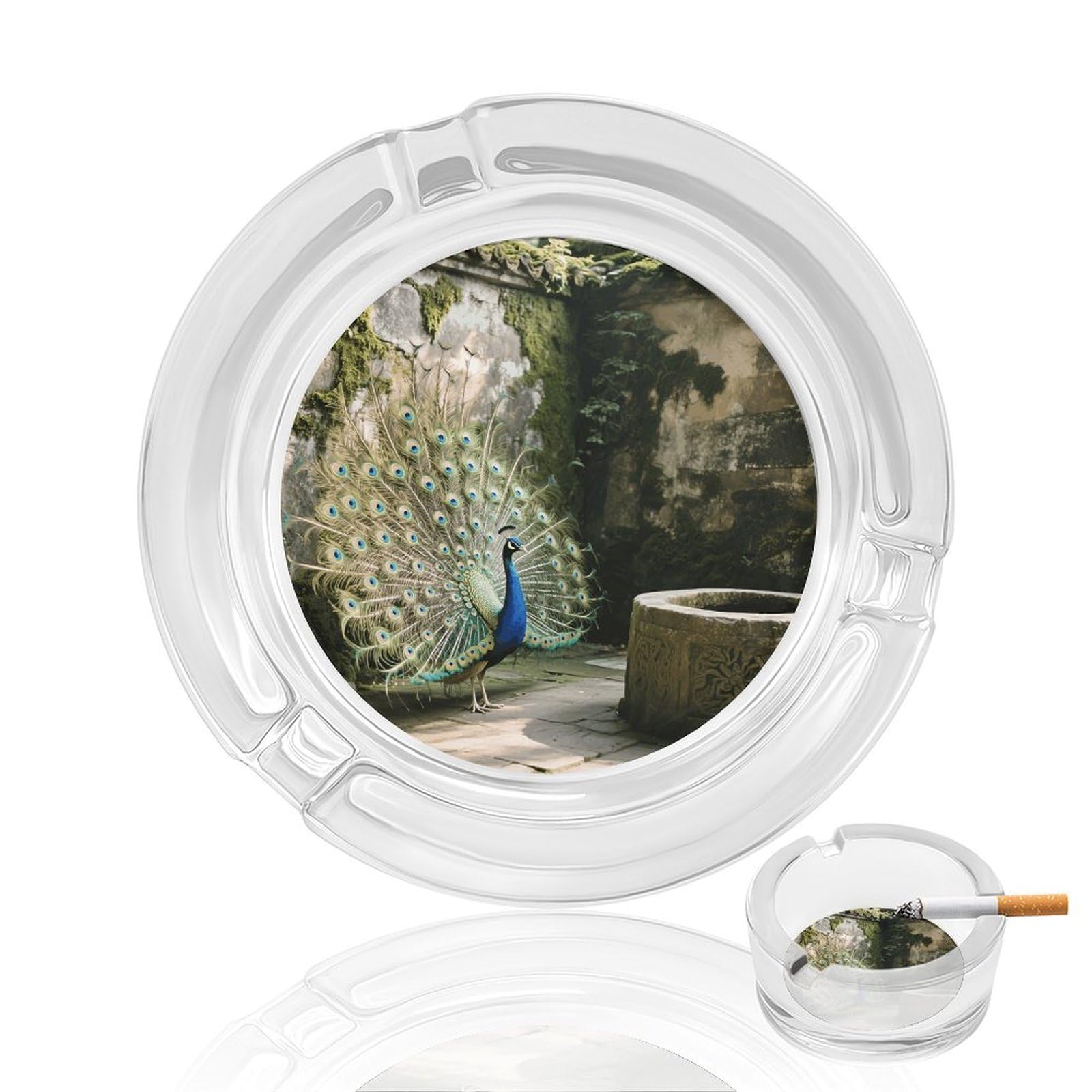 Cute Peacock Ashtray Cigar Cigarette Rest Glass Outdoor Cigar Ashtrays with 3 Grooves Travel Cigar Ashtrays Fancy Cute Cool Ash Tray for Smokers Tabletop