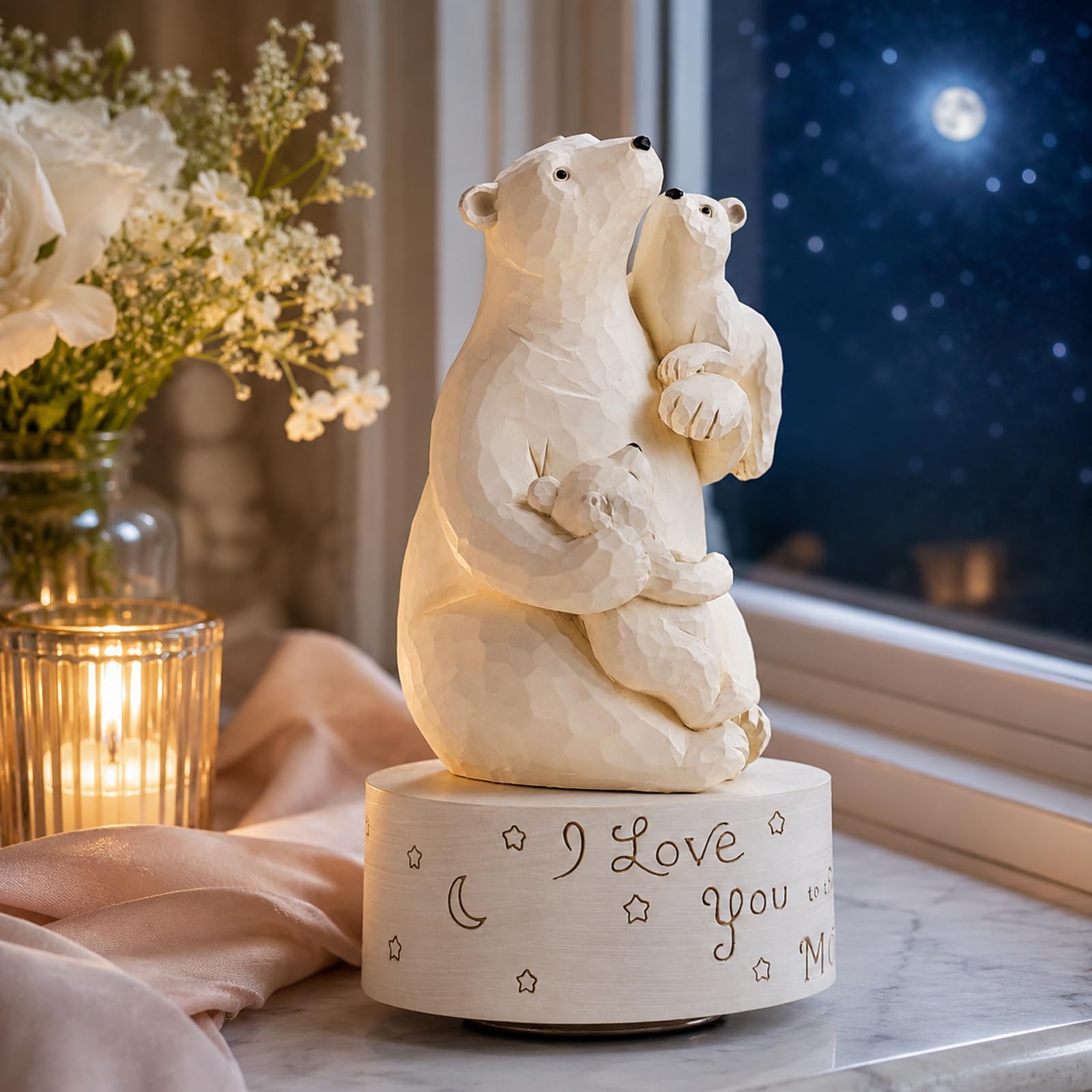 Aidlns I Love You More (You Are My Sunshine Tune) Mom And Daughter Birthday Gifts, Dad And Daughter Son Polar Bear Musical Sculpture Family Figurine, Mother Day Birthday Gift For Mum Daddy Music Box Play You Are My Sunshine