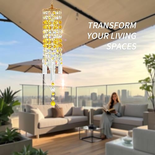 Miniatura 8 de Campanas de viento de cristal para exteriores con reflejos de luz arcoíris, campanas de vidrio y ganchos de aleación de oro rosa, decoración