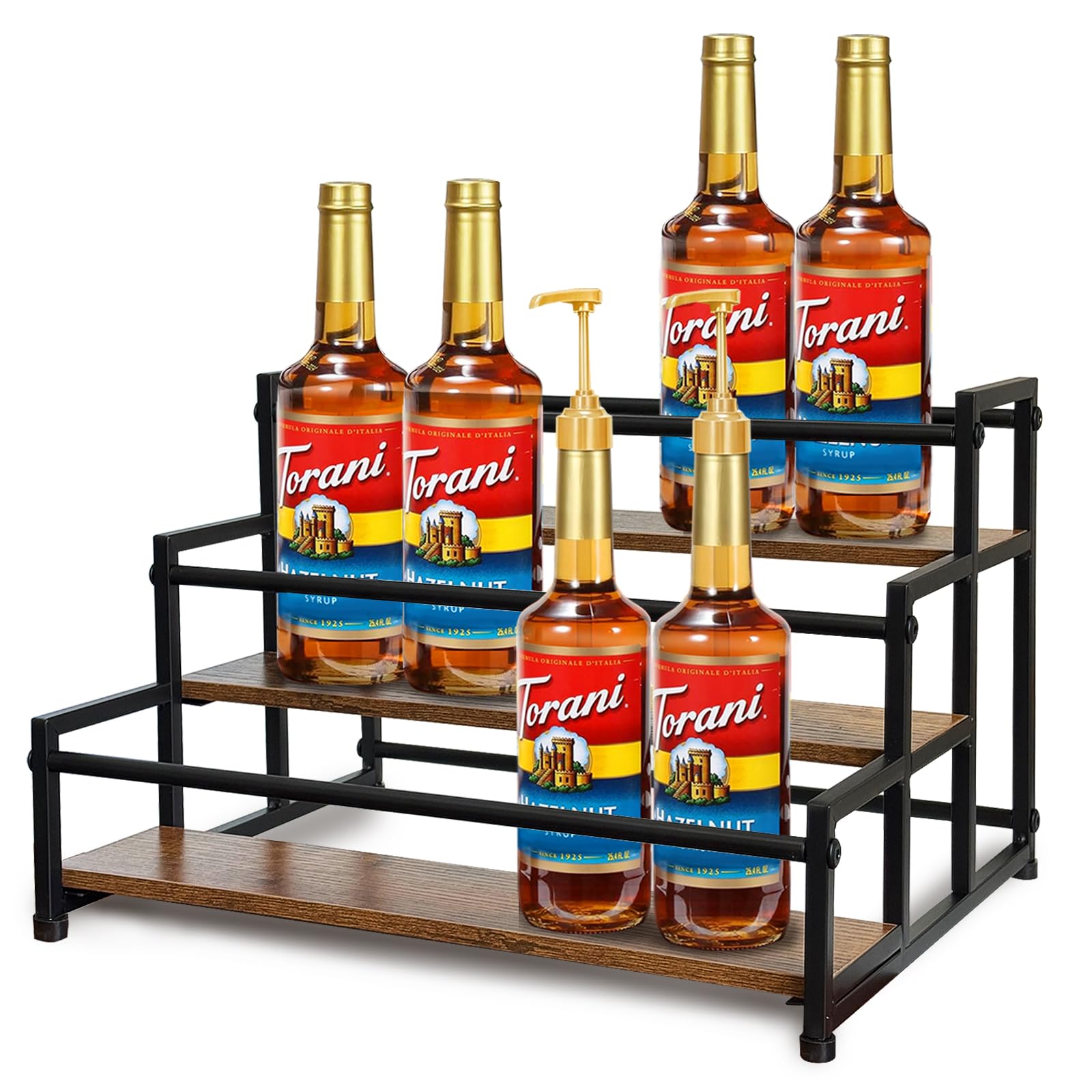 Klxuyuo 3-Tier Coffee Syrup Rack for 15 Bottles (750ml) –Sturdy Coffee Syrup Organizer for Bar, Kitchen, Café, Office