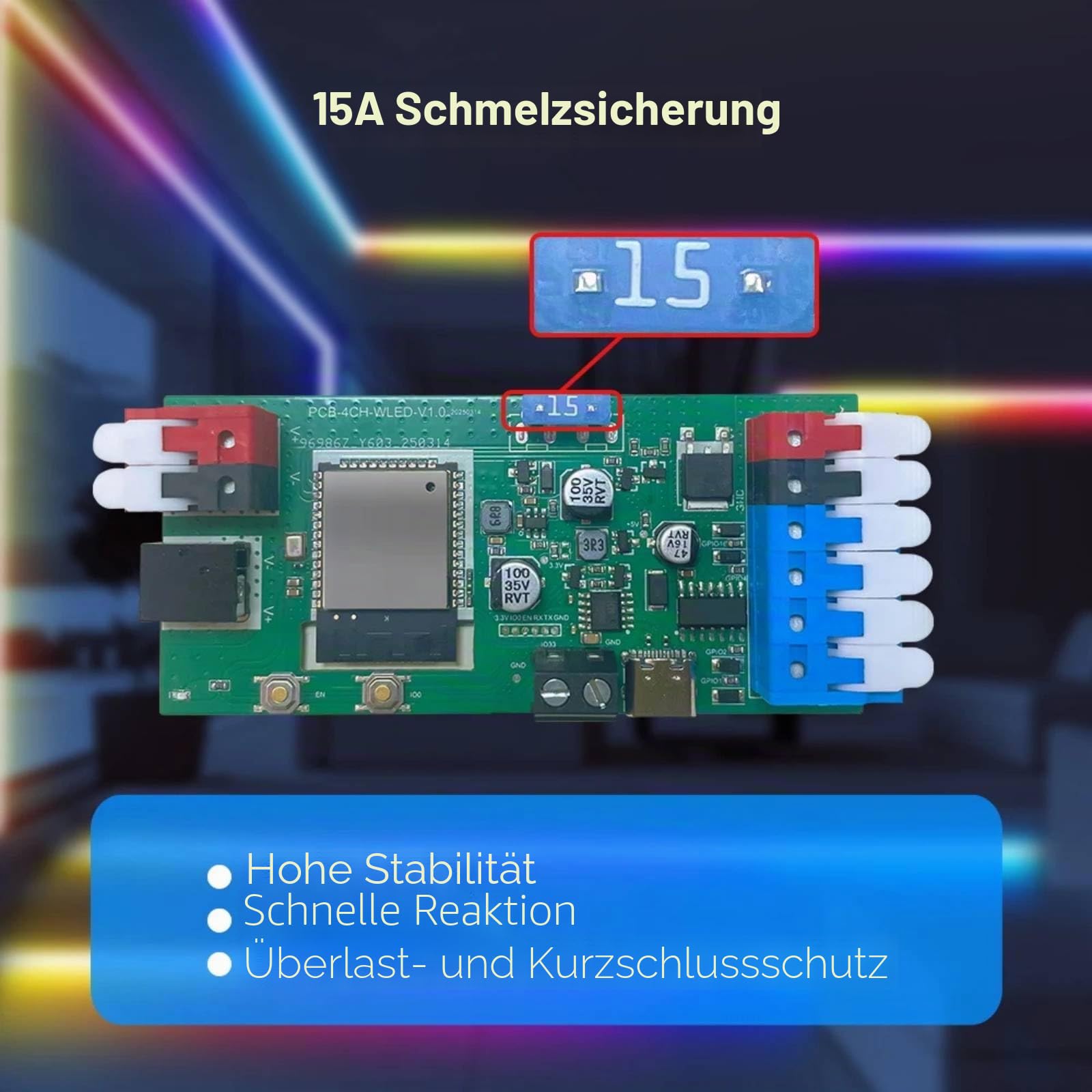 GLEDOPTO LED-Controller WiFi 4 Wege ESP32 WLED - Kompatibel mit Alexa/Google Home - für RGB LED-Streifen 5-24V - Max 15A - GL-C-017WL-D (1 Stück)