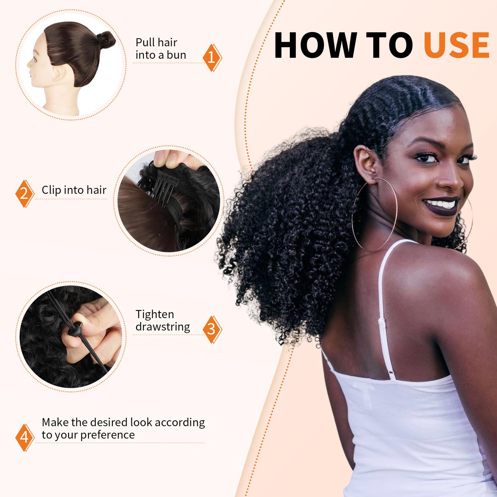 Afro Kinky Curly Human Hair Ponytail Extension with Drawstring