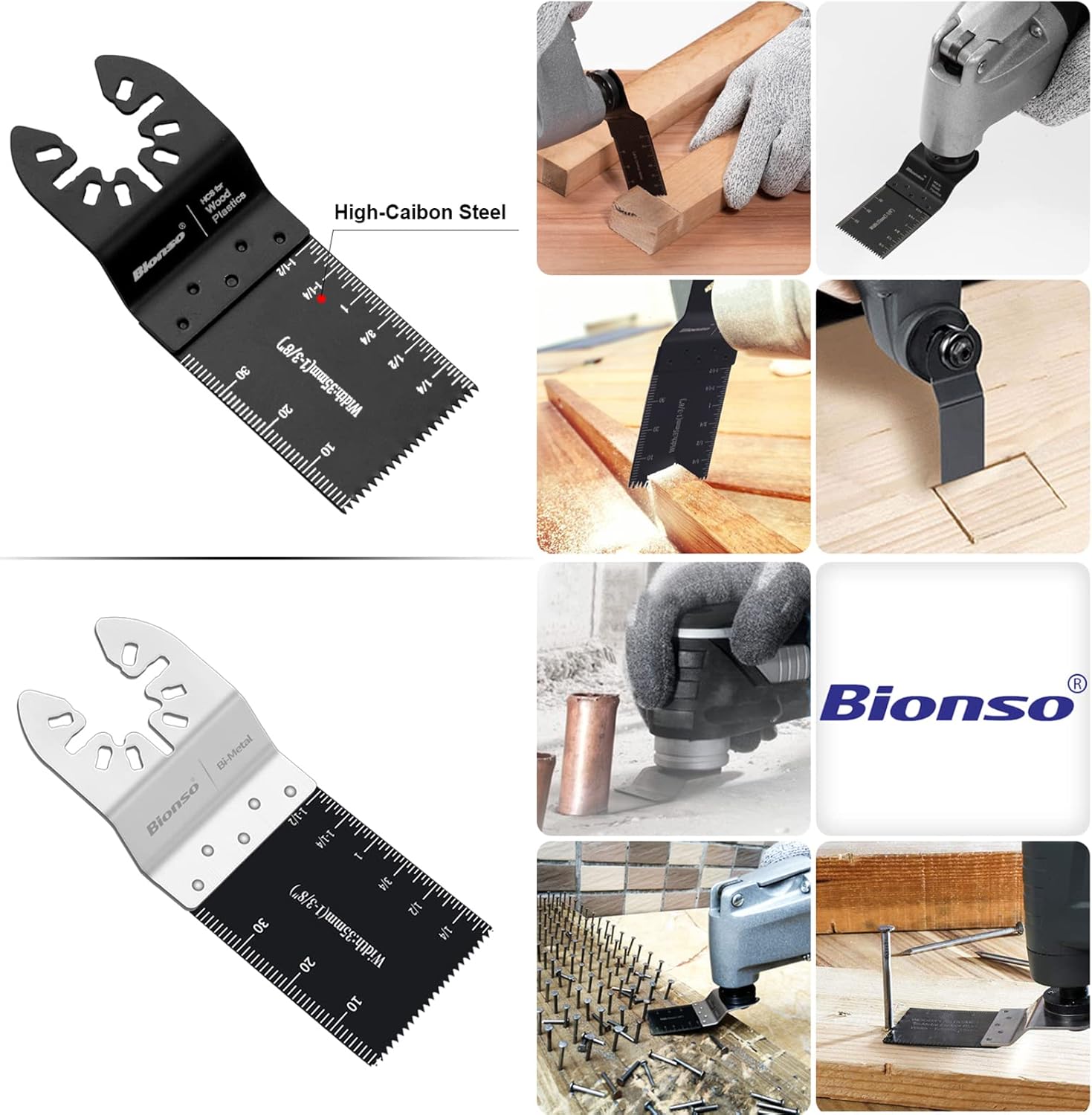 Bionso 25PCS Oscillating Saw Blades, Universal Multitool Blades Kit for Wood and Metal, Quick Release Multi Tool Blades Fit Dewalt Milwaukee Rockwell Dremel Makita Rigid Ryobi Fein Bosch Craftsman - - 