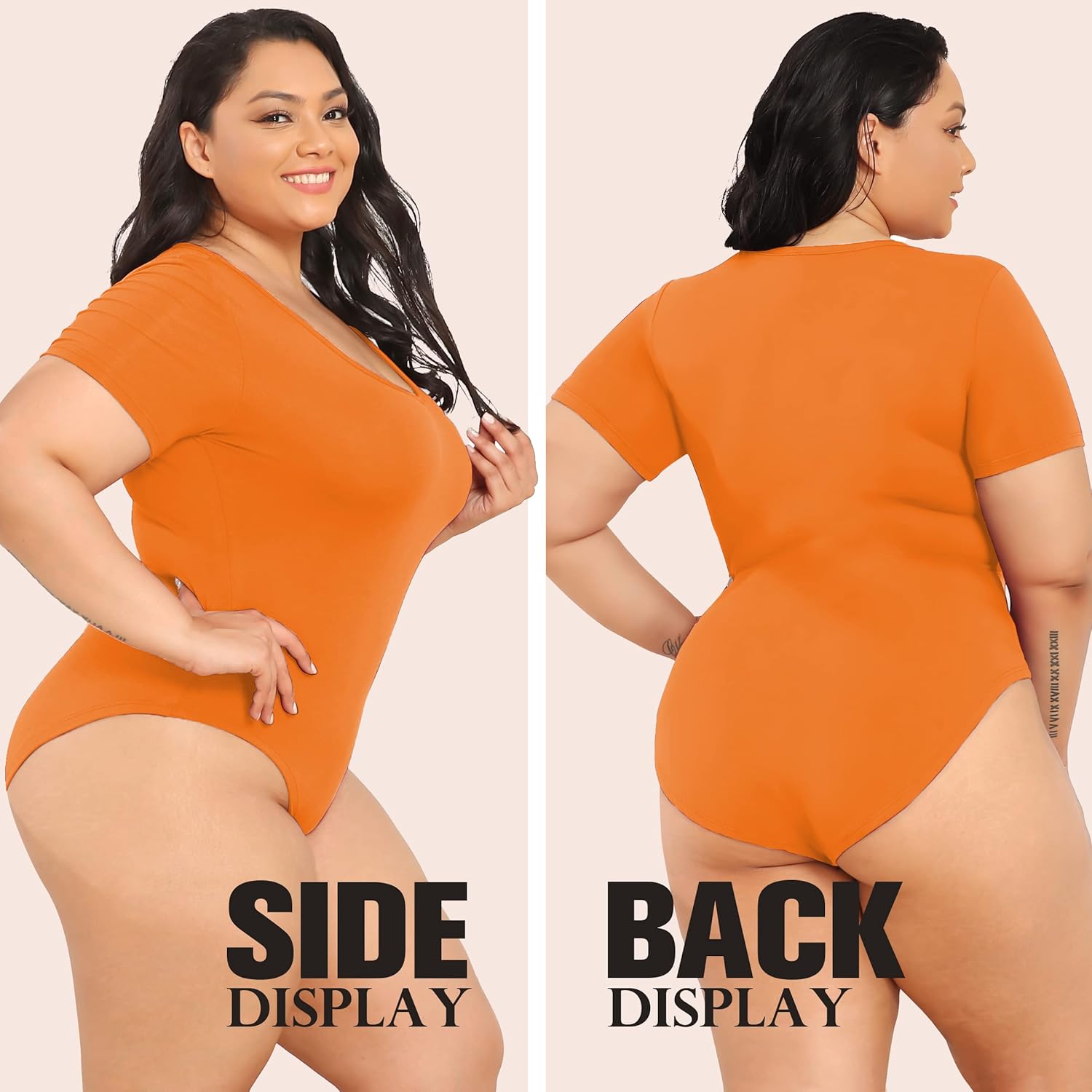 POSESHE Women's Plus Size Bodysuit V neck Short Sleeves Casual Basic Bodysuit Tops Jumpsuit T-shirts - Image 5