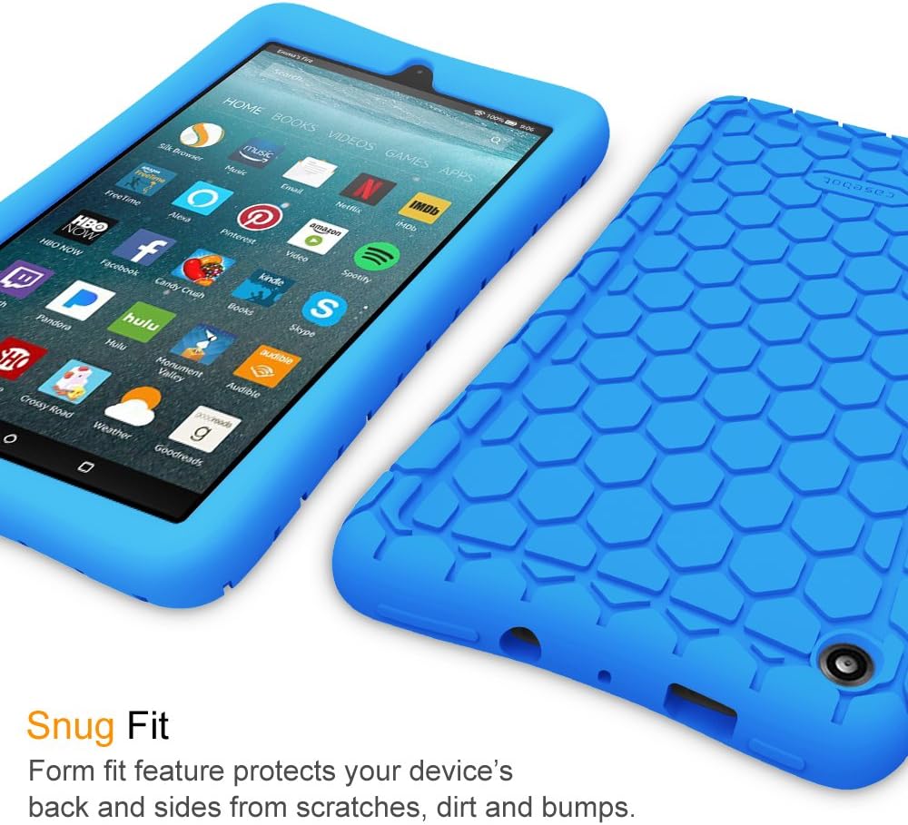 Fintie Silicone Case for Amazon Fire 7 Tablet (Previous Generation - 7th, 2017 Release) - [Honey Comb Upgraded Version] [Kids Friendly] Light Weight [Anti Slip] Shock Proof Protective Cover, Blue