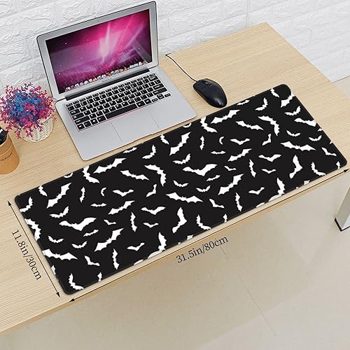Miniatura 2 de Alfombrilla de mouse para teclado y mouse para juegos de murciélagos negros para Halloween, enorme extendida XL con borde cosido, suela de goma para