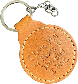 HMza Handmade I Love You More The End I Win Funny Leather Keychain Father's Day Gift for Him Boyfriend Husband Gift for Girlfriend Wife Couple Key Ring for Valentine, Christmas, Anniversary