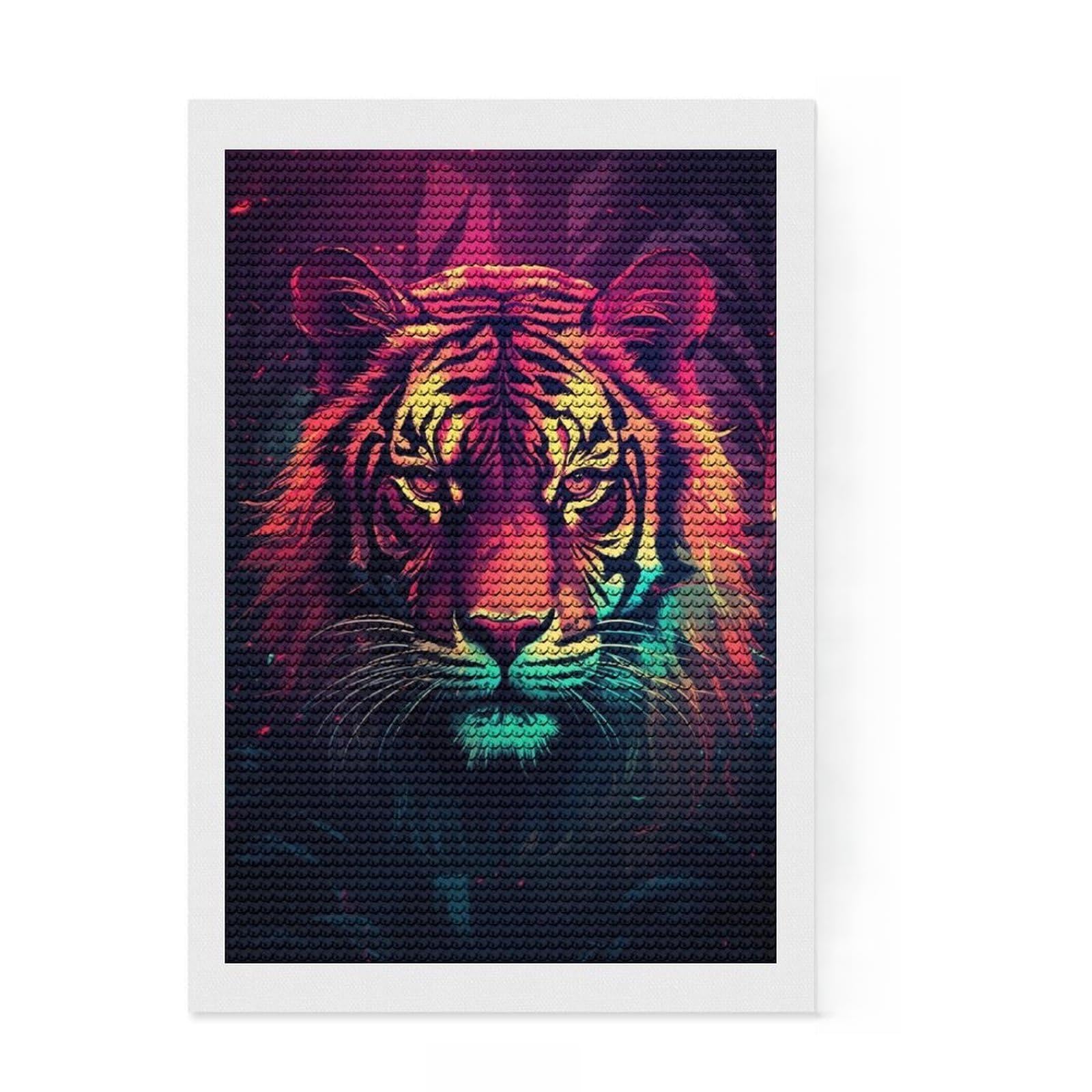 Junmoney Tiger Synthwave Round Drill Diamond Painting 8"x12", Easy to Enjoy, Stress Relief Craft, Bedroom Decor, Thoughtful Handmade Gift