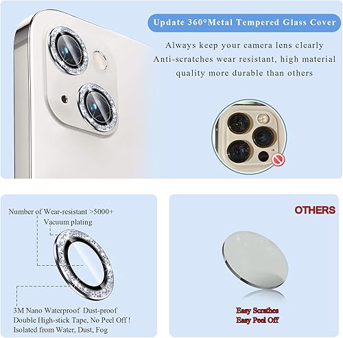 Miniatura 4 de Bling - Protector de lente de cámara compatible con iPhone 1313 Mini, vidrio templado ultrafinotransparente antiarañazos a prueba de