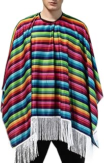 GALPADA Mexico Costume Roleplay Costume Mens Overized Batwing Striped Mexican Cloak Party Costume for Party Carnival Cosplay Halloween Poncho Cape Poncho Cape