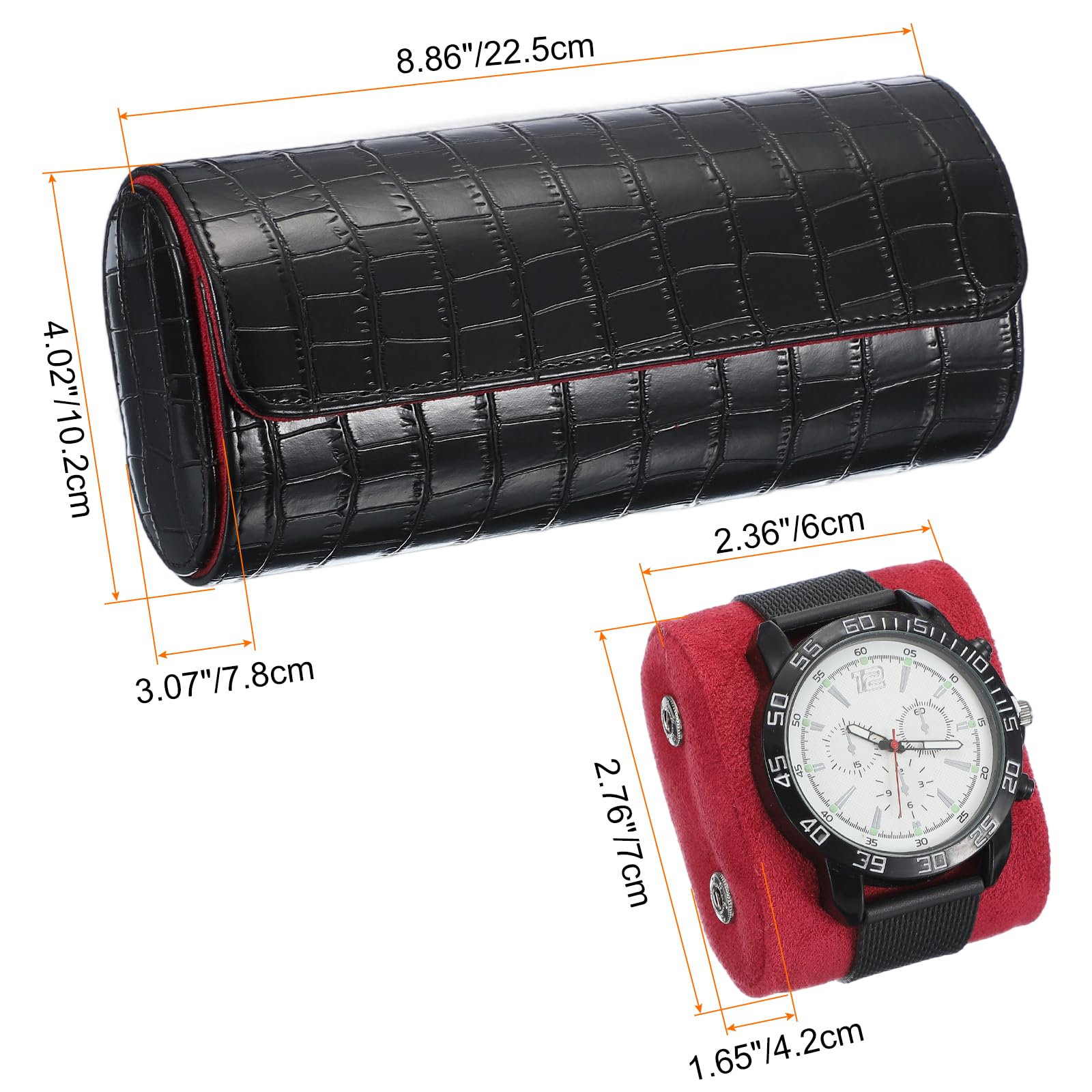 Étui de voyage sourcing map pour montres, 3 emplacements, en cuir portable, pour hommes et femmes. Organisateur de rangement avec coussin amovible, idéal pour les voyages et la présentation. Coloris