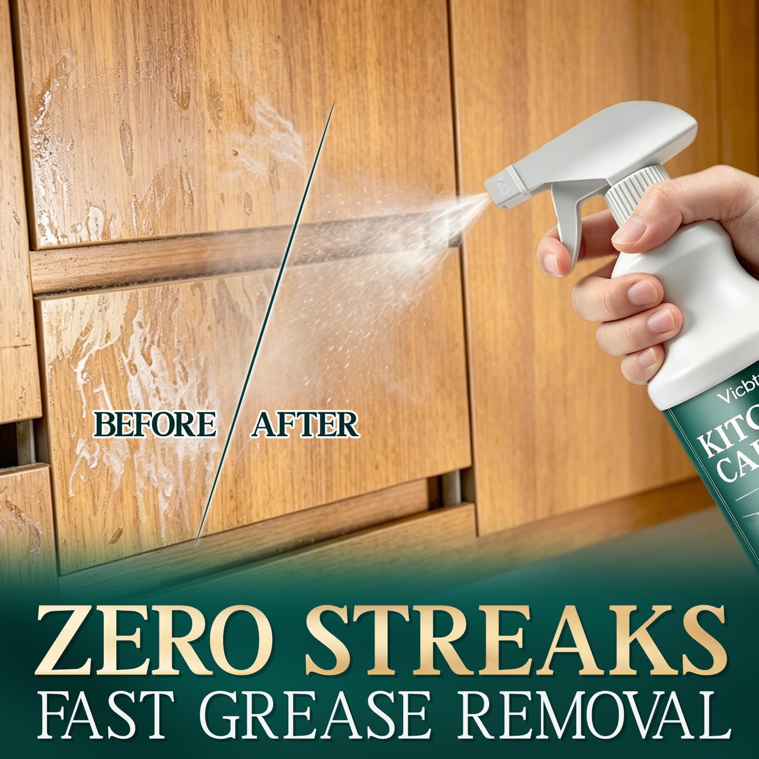 Kitchen Cabinet Cleaner, Safe & Fast Degreaser for Wood, Residue-Free Grease Remover on Painted & Stained Furniture & Doors, Must-Have for Homeowners, Move-Ins & Pro Refinishers - 32 oz