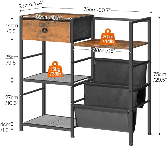 HOOBRO Record Player Stand, End Table with Vinyl Storage, 4 Tier Vinyl Record Storage, Side Table with Open Shelves, Turntable Stand for Living Room, Media Room, Rustic Brown EBF75CJ01