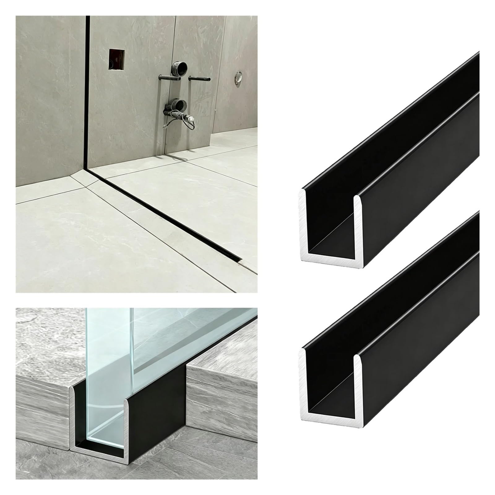 Recessed Aluminum U-Channel for Shower Panels, 2-Pack Frameless Glass Retainer Track, Cuttable for 1/4"–1/2" Panels, Bathroom or Balcony Partition(W 12mm(1/2"),L 72in(183cm))