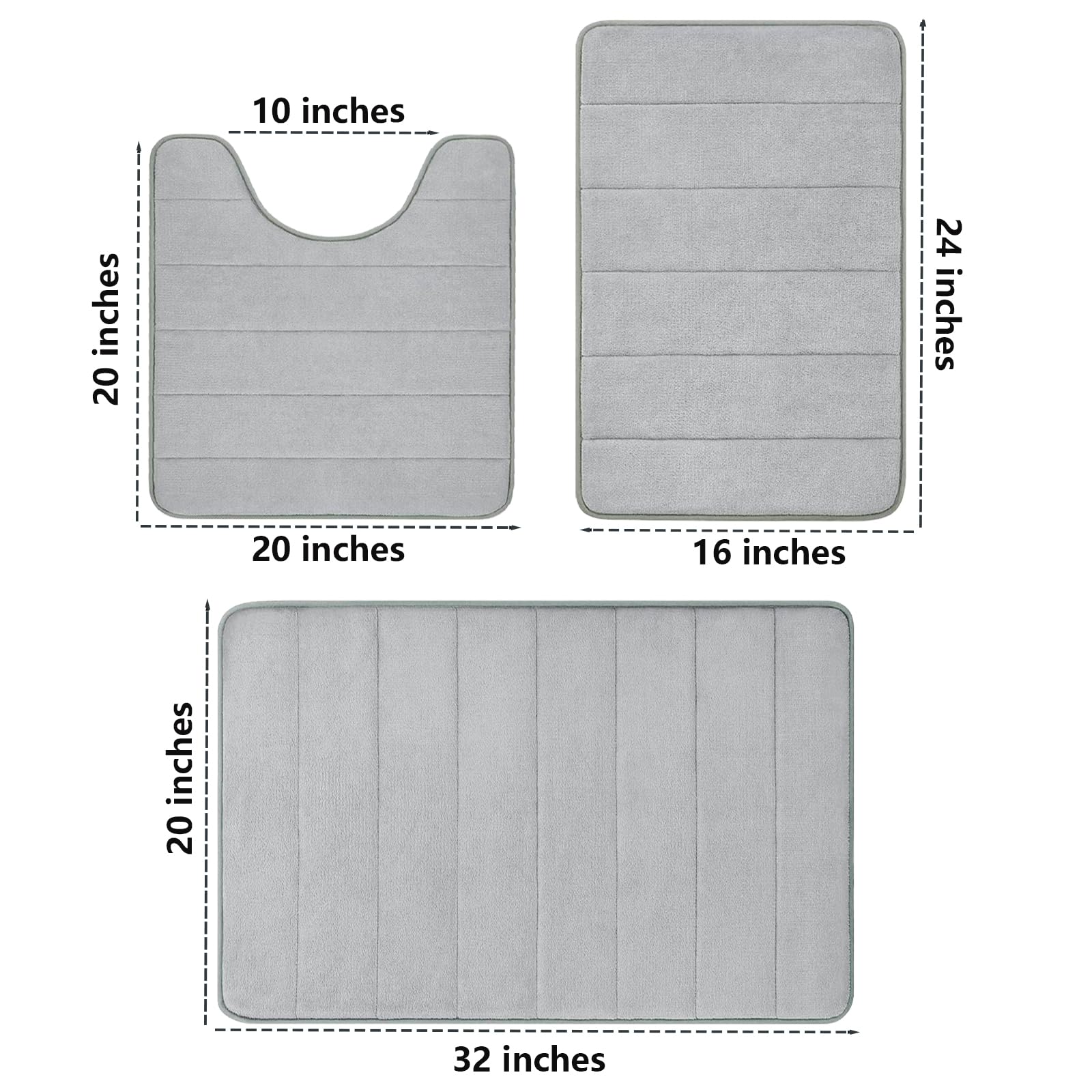Tappeti da bagno per il bagno assorbenti, in memory foam, antiscivolo, set di 3 tappetini da bagno grigio chiaro