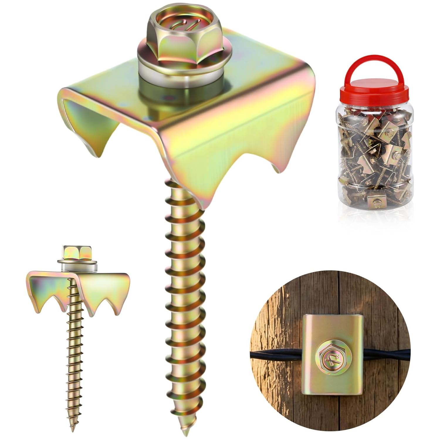 170 Pcs 2 Inch Fence Staples for Wire Reusable Barbed Fence Fasteners Nails with Storage Bucket for Mesh and Woven Fencing, Metal Grid, Softwood, Quick Installation with Electric Drill