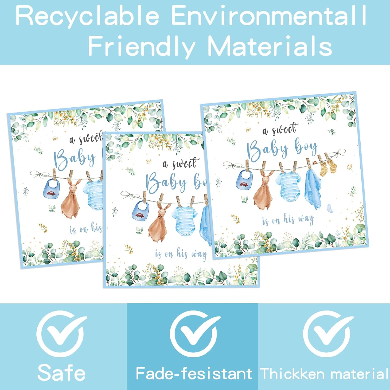 139 PCS Greenery Gender Reveal Baby Shower Plates and Napkins Supplies, Boho Greency Party Decorations Tableware Set Dessert Plates Napkins Forks for 20 Guests (Blue) - Image 3