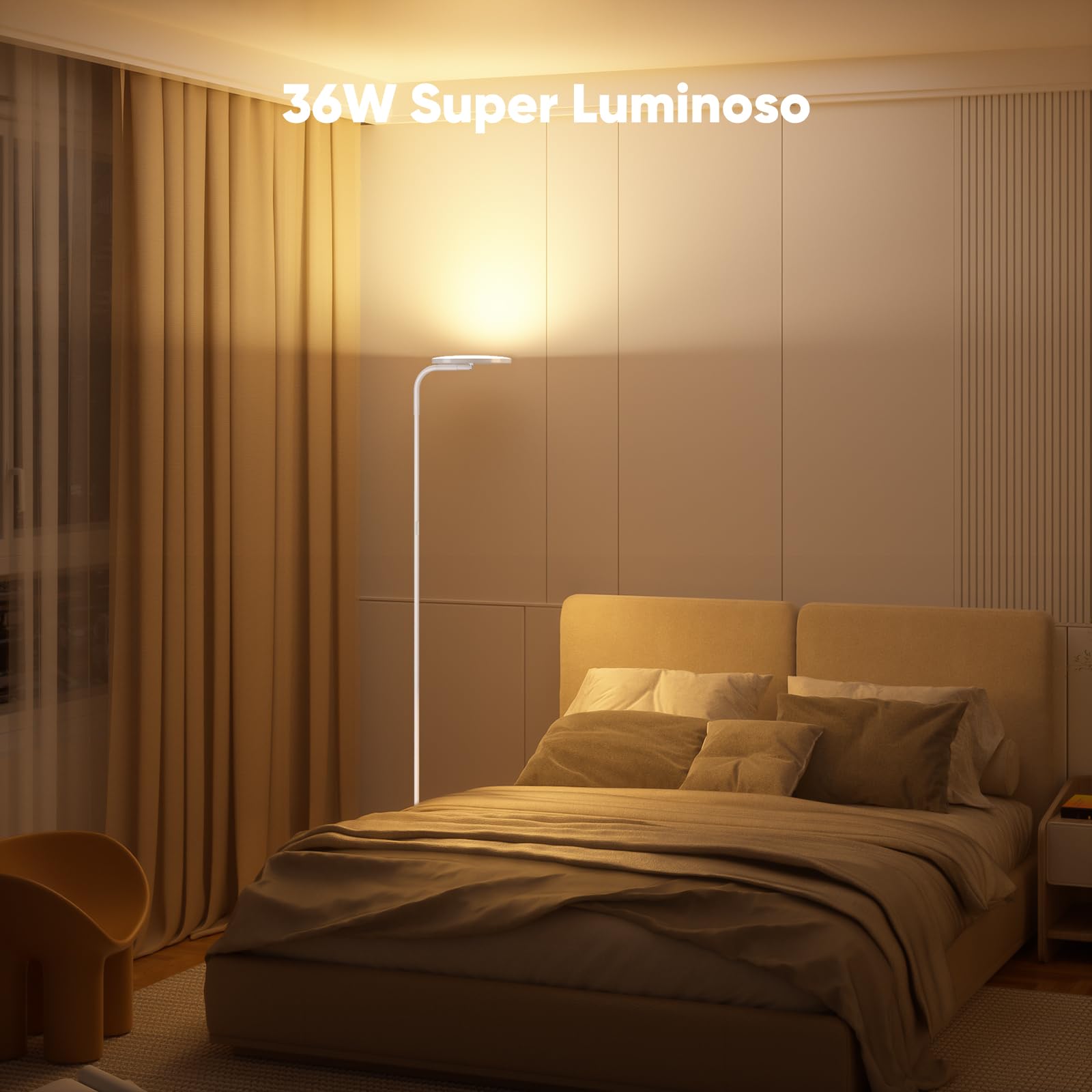 SIBRILLE Lampada da Terra Salotto, 36 W Super Luminosa, Moderna Piantana LED Dimmerabile con Telecomando, 2400LM 3000K-6000K Lampada da Lettura per Soggiorno, Camera da Letto, Ufficio, Bianco