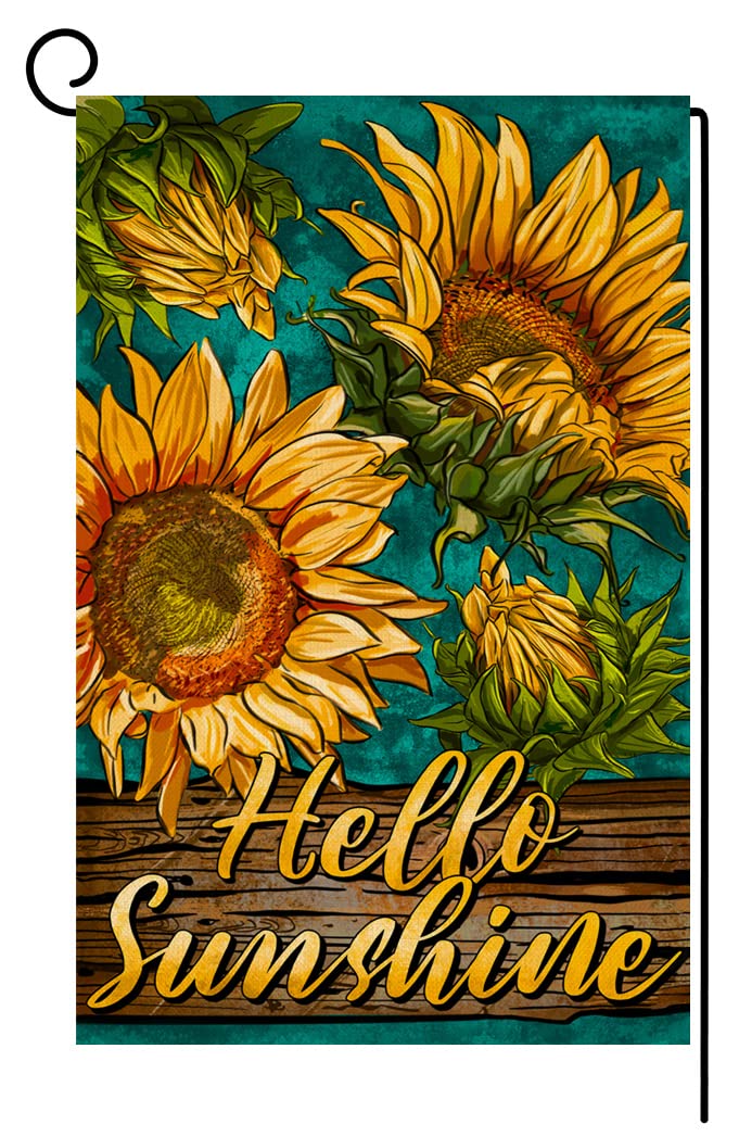 春夏 ひまわり ガーデンフラッグ 12x18 縦型 両面 ハローサンシャイン フローラル ファームハウス ホリデー 屋外装飾 黄麻布