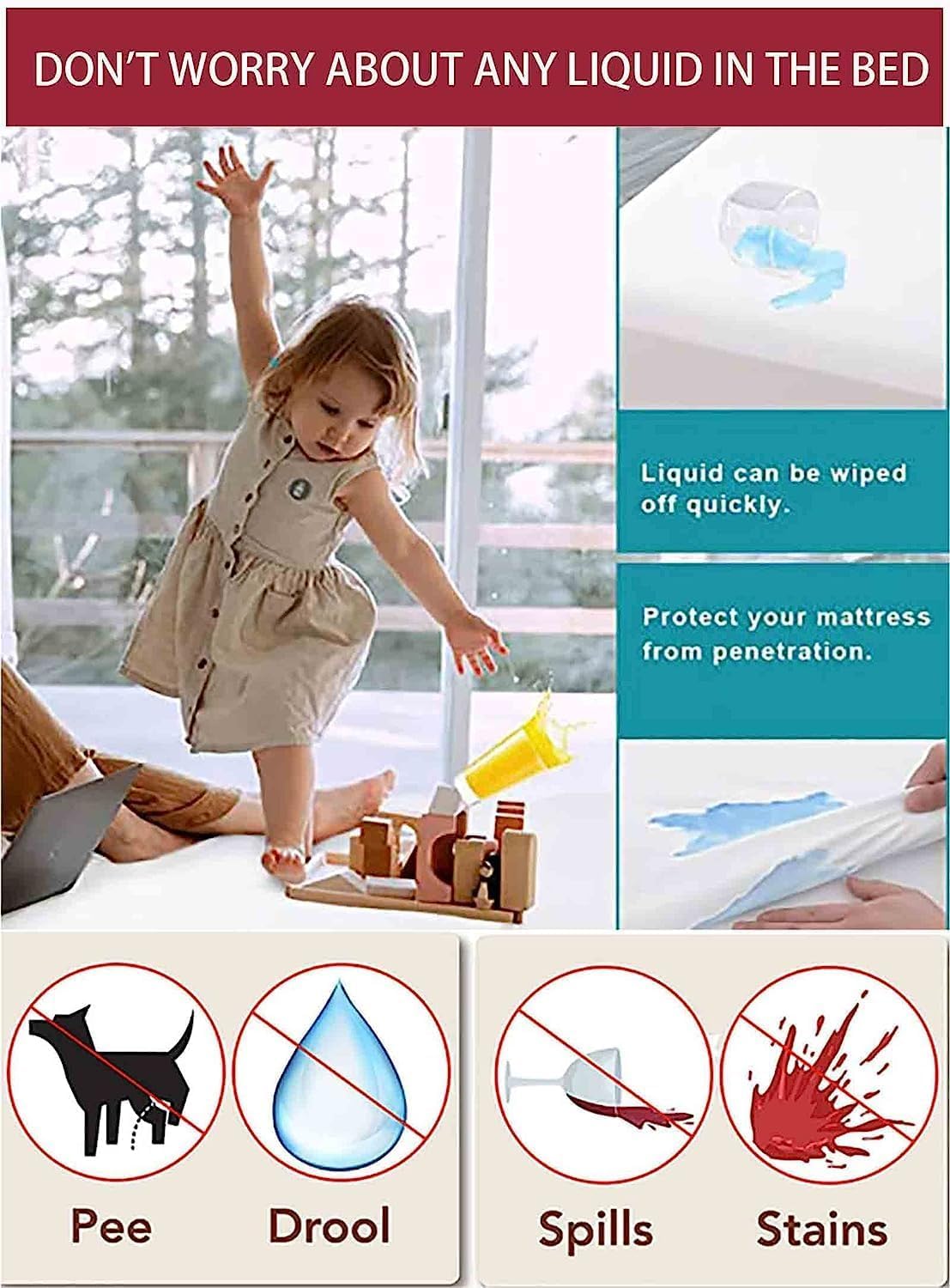 Protector de edredón impermeable de algodón transpirable con funda impermeable con cierre de cremallera, lavable y reutilizable para adultos, bebés, ancianos, animales domésticos (260 x 240 cm)