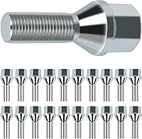 SCITOO M12x1.25 Lug Nuts Bolts 20 Pack Silver 28mm Shank for Jeep Cherokee Compass Renegade Fiat 500 Chrysler Dodge Dart Conical Seat
