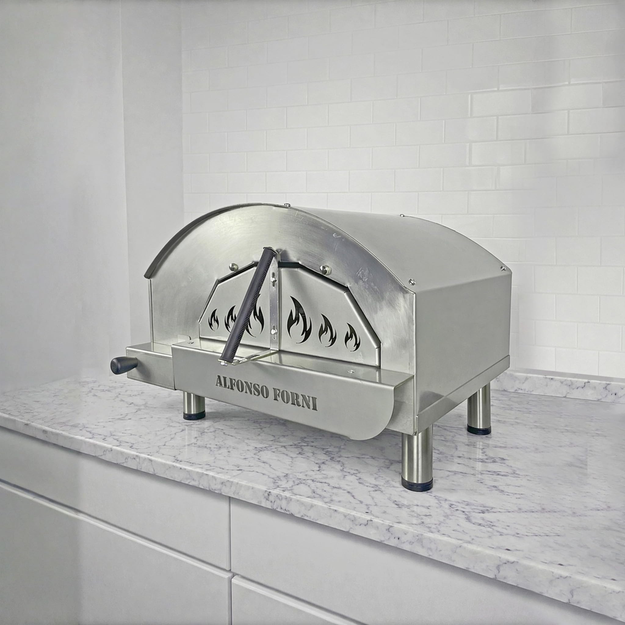 Forno pizza ibrido gas/legna Alfonsino acciaio inox AISI 304 piano biscotto 40x40 cm 500°C