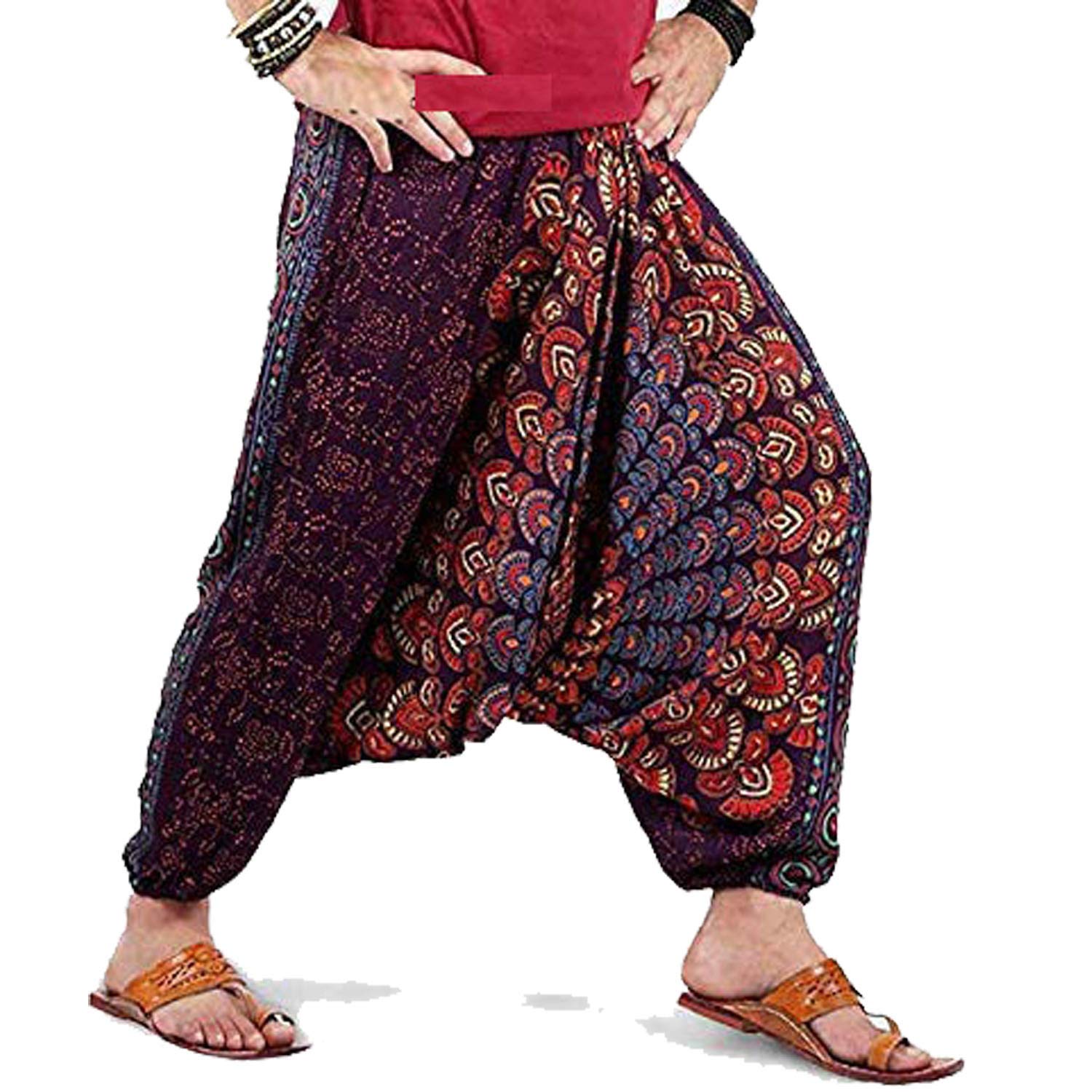 Women's/Unisex Purple Rayon Harem Pant with Mandala Embroidery, Size 40, Medium, Regular Fit, Elastic Waistband, Loose Fit, Casual, Yoga, Wedding, Unisex-Adults-image-39