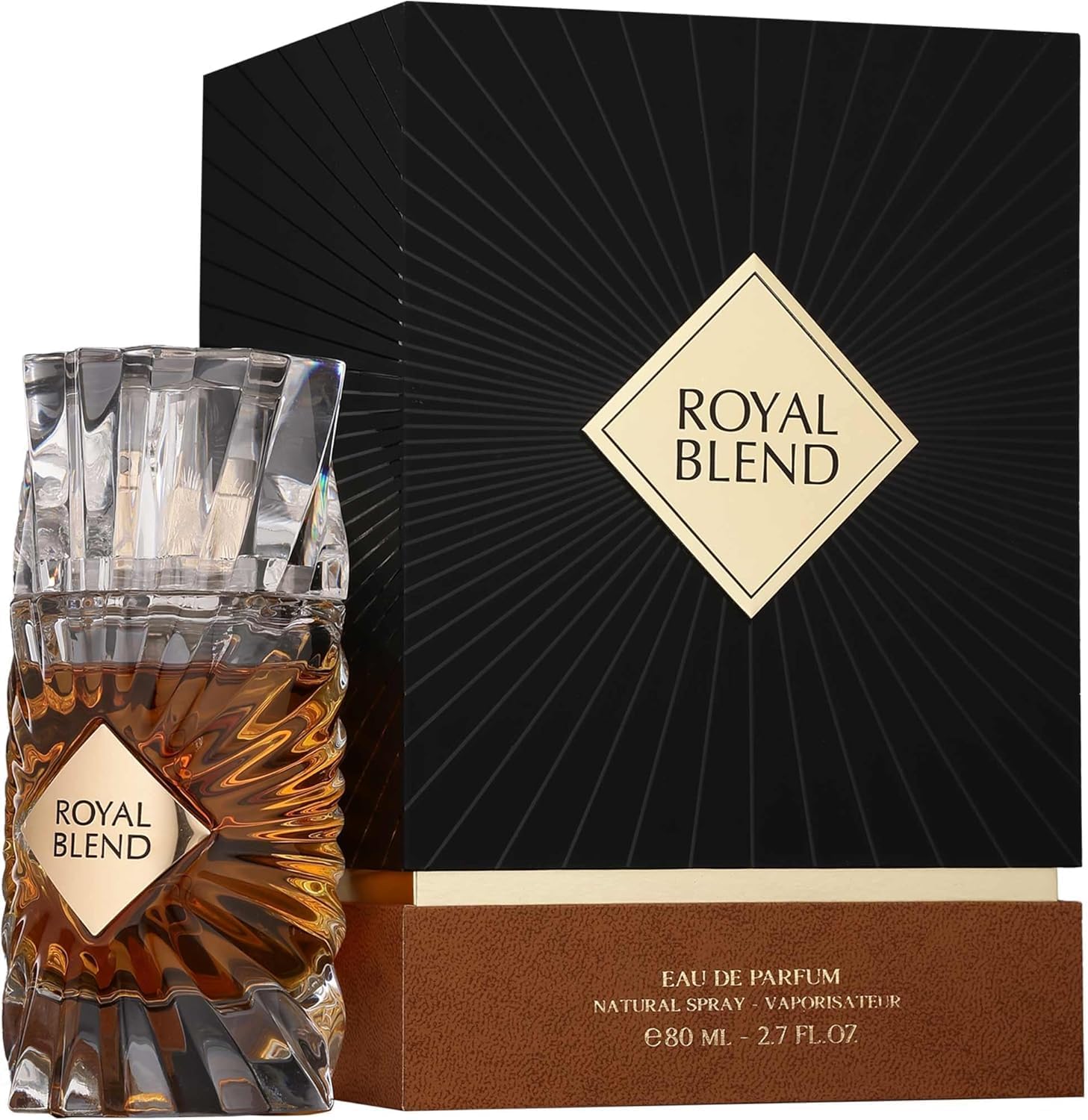 Royal Blend Extrait de parfum 100 ml Unisexe Fragrance World – Parfum luxueux avec cognac, cannelle, prune élégant étui noir Eau de parfum Spray avec autocollant Kajal