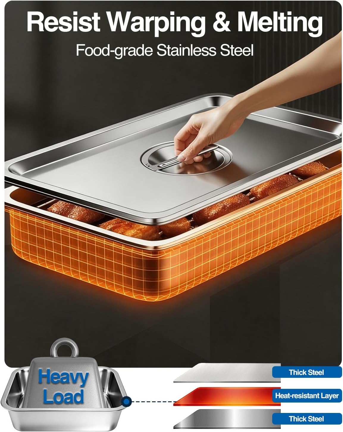 Grilling Prep and Serve Trays with Lid, Stainless Steel Extra Large Grill Carry System, Deep Marinating Container with Cutting Board for BBQ Outdoor Grilling, Pro Series