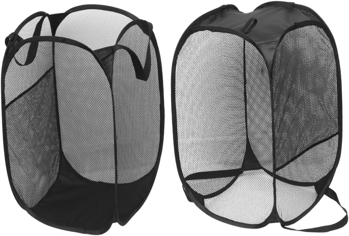 OUNONA 2pcs Mesh Laundry Basket Collapsible Foldable Pop-up Hamper for Dorm College Boys and Girls Room Sturdy Mesh Construction Easy Storage for Travel