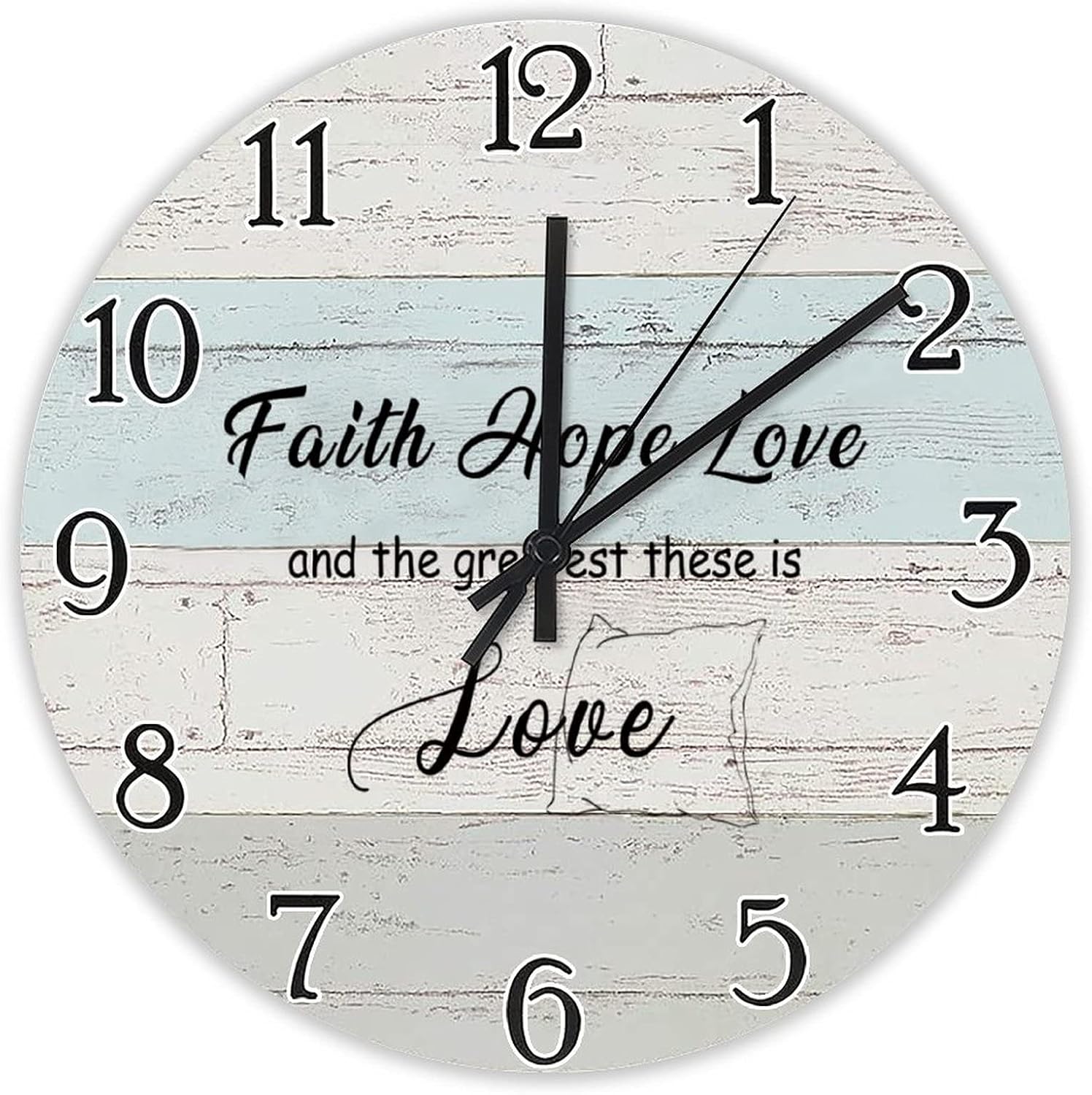 Wall Clock Non-Ticking Silent Wall Words Faith Hope Love Saying Wooden 15 in Decorative Circle Wall Clock for Restaurant Office School Home