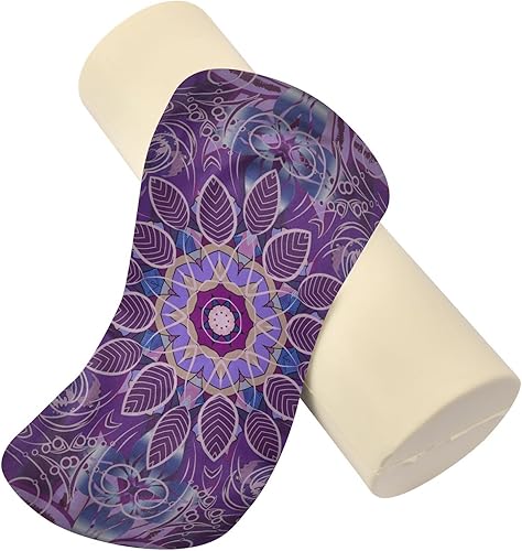 Miniatura 2 de Kigai Almohada cervical de espuma viscoelástica para aliviar el dolor para dormir, mandala floral morado, almohada redonda con funda extraíble