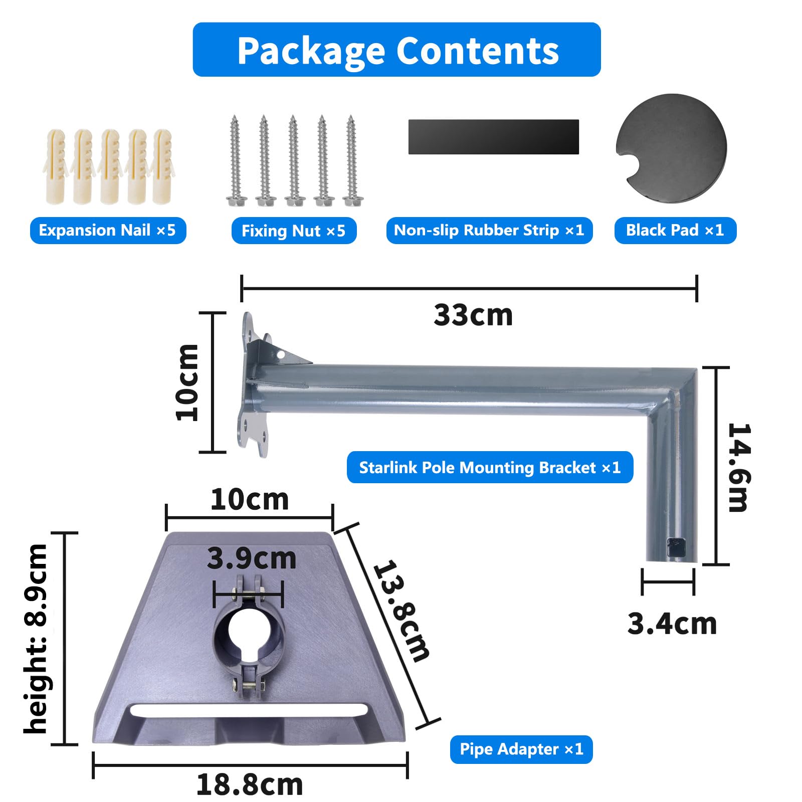 Support Starlink Gen 3, Adaptateur de Tuyau Starlink Gen 3 + Support, Kit de Montage Starlink V3, Montage Mural Long Starlink V3, pour Montage Mural Starlink Standard V3/V2 Dishy