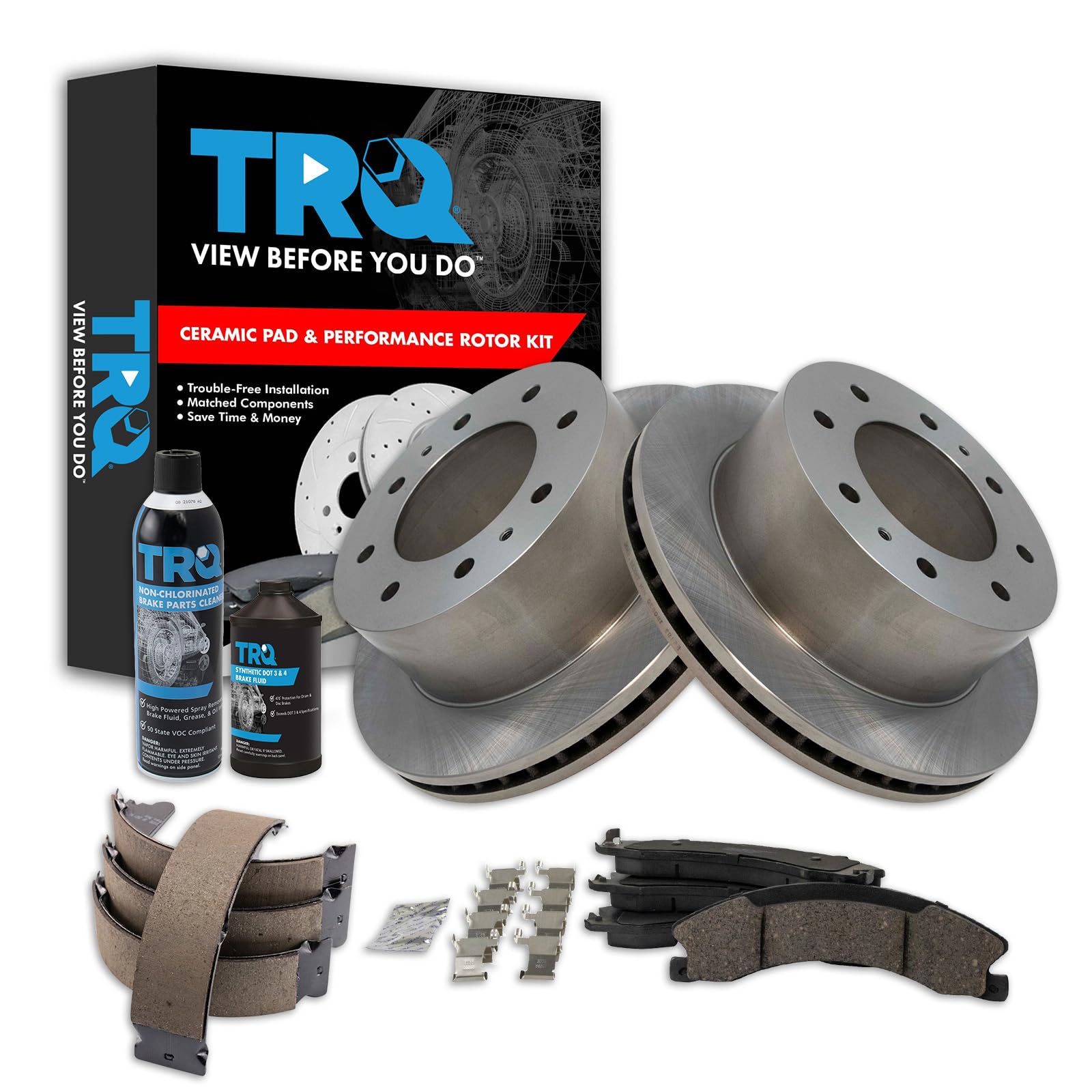 TRQ Rear Brake Pad &amp; Rotor Kit Compatible with 2011-2019 Chevrolet Suburban 3500 HD 2011-2019 GMC