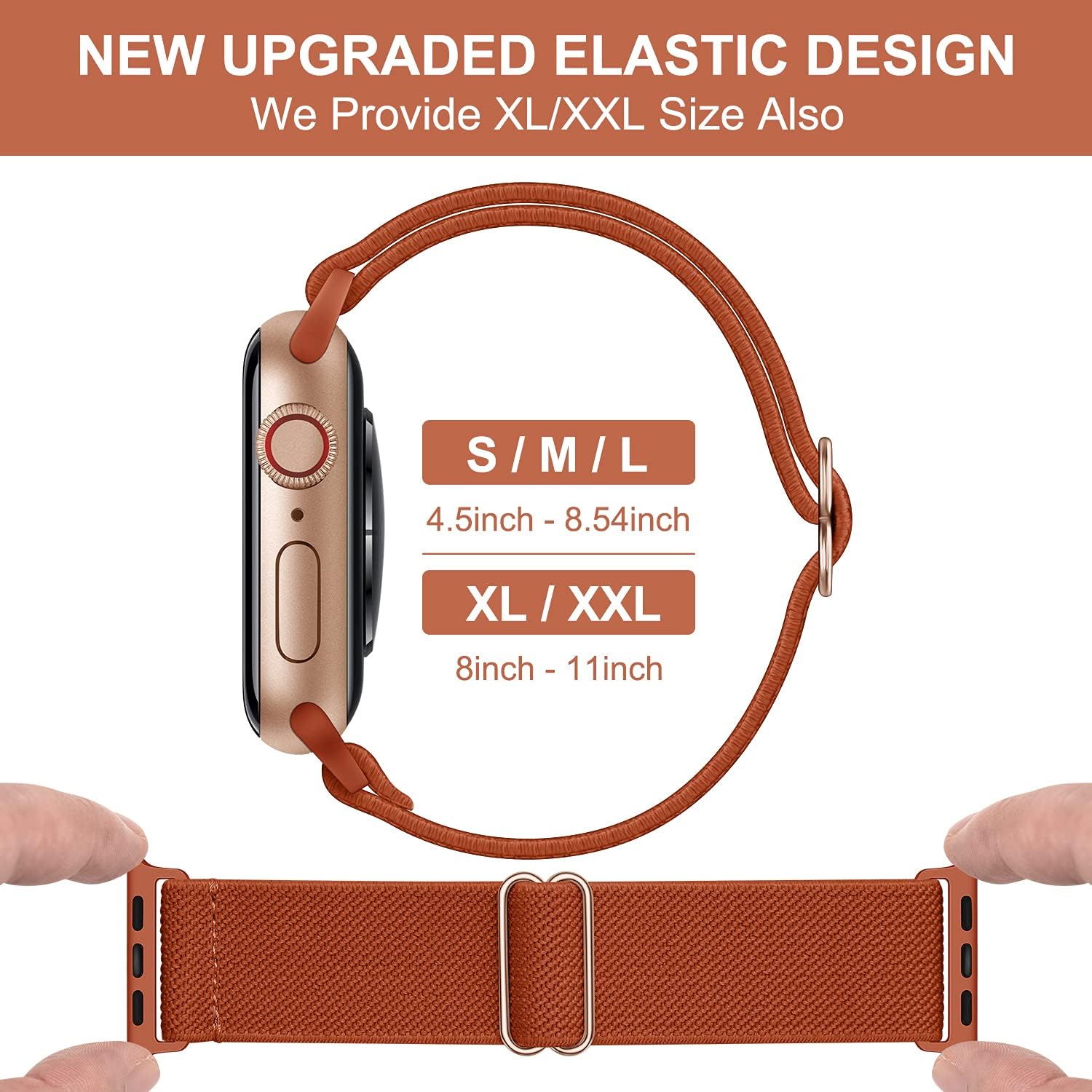 OXWALLEN Stretchy Elastic Adjustable Bands Compatible with Apple Watch 8/7 Ultra 49mm 45mm 42mm 44mm, Nylon Solo Loop Braided Stretches Women Men Strap for iWatch SE Series 8/7/6/5/4/3,Orange