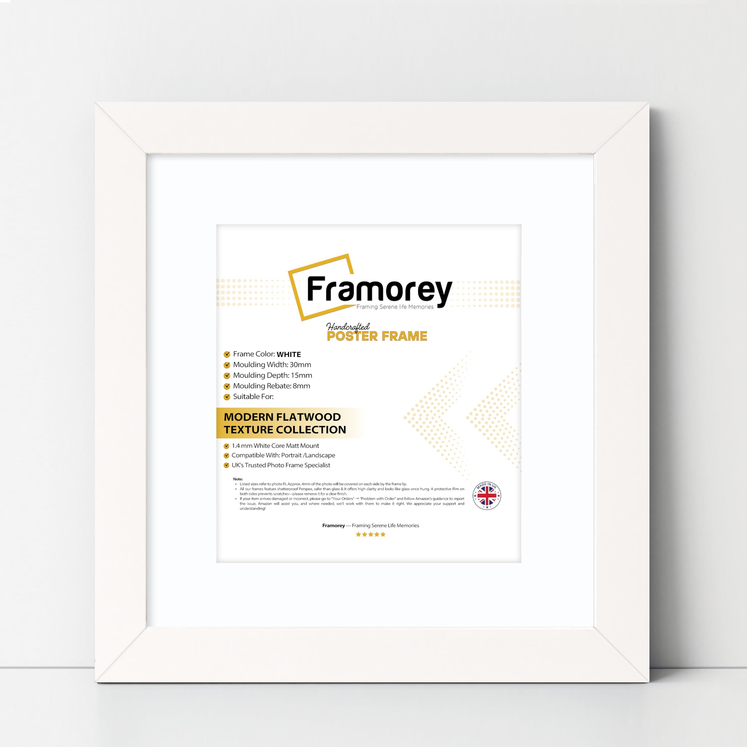FRAMOREY Square Oxford Flat Wooden Effect Picture Frame, 11x11" Size White Photo Frame With 9x9" Size White Mount, Photo Print Frame, Best Photo Frames For Birthday Gift
