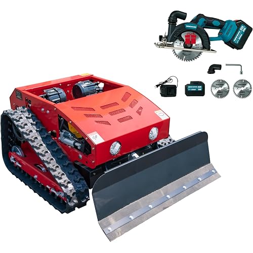9hp Remote-Controlled Lawn Mower, Tracked Powerful All-Terrain Lawn Mower and Weeder, 45° Climbing Capacity with Snowplow