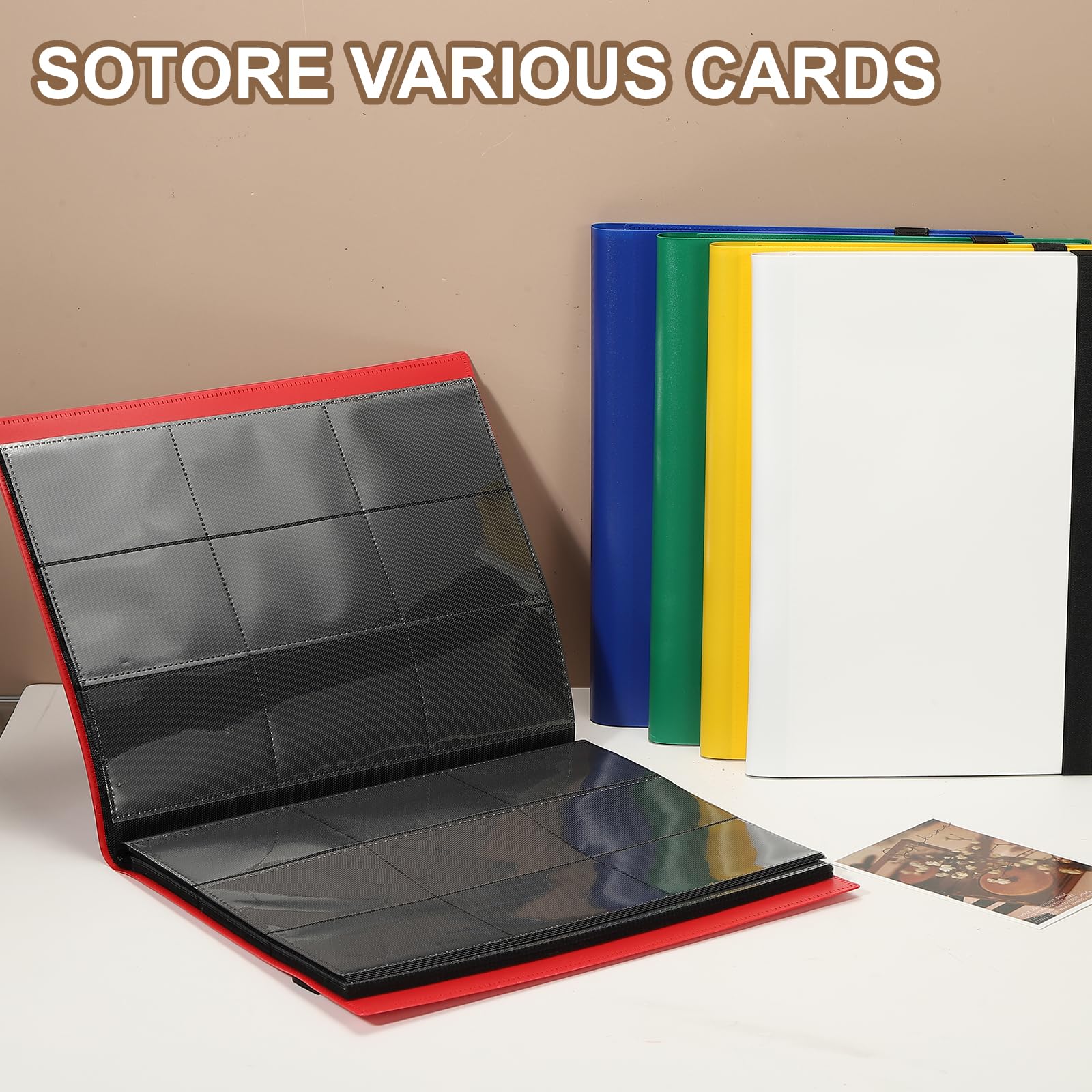 QUARKZMAN 12 Tasche Raccoglitore Carte Da Gioco, Copertina PU Album Carte Da Collezione 480 Tasche Caricamento Laterale Raccoglitore Cartella Per TCG, Da Gioco, Sportive(Nero)
