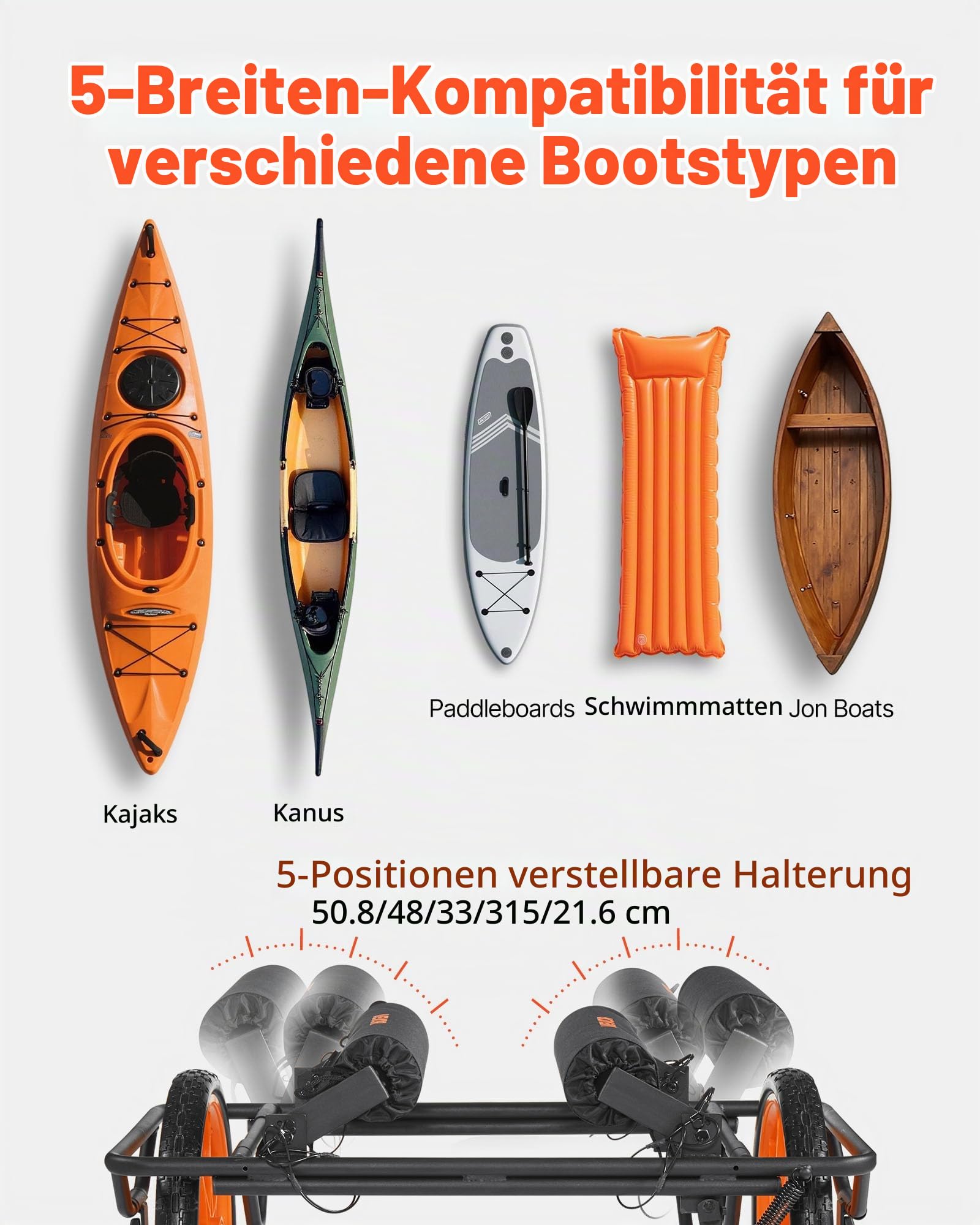 VEVOR Kajakwagen, 150 kg, Kanuwagen mit 38,1 cm Vollgummireifen & Spanngurt, Bootswagen zum Transportieren von Kajaks, Kanus, Paddleboards, Jon-Booten, Wassersportgeräte, 770x495x425 mm