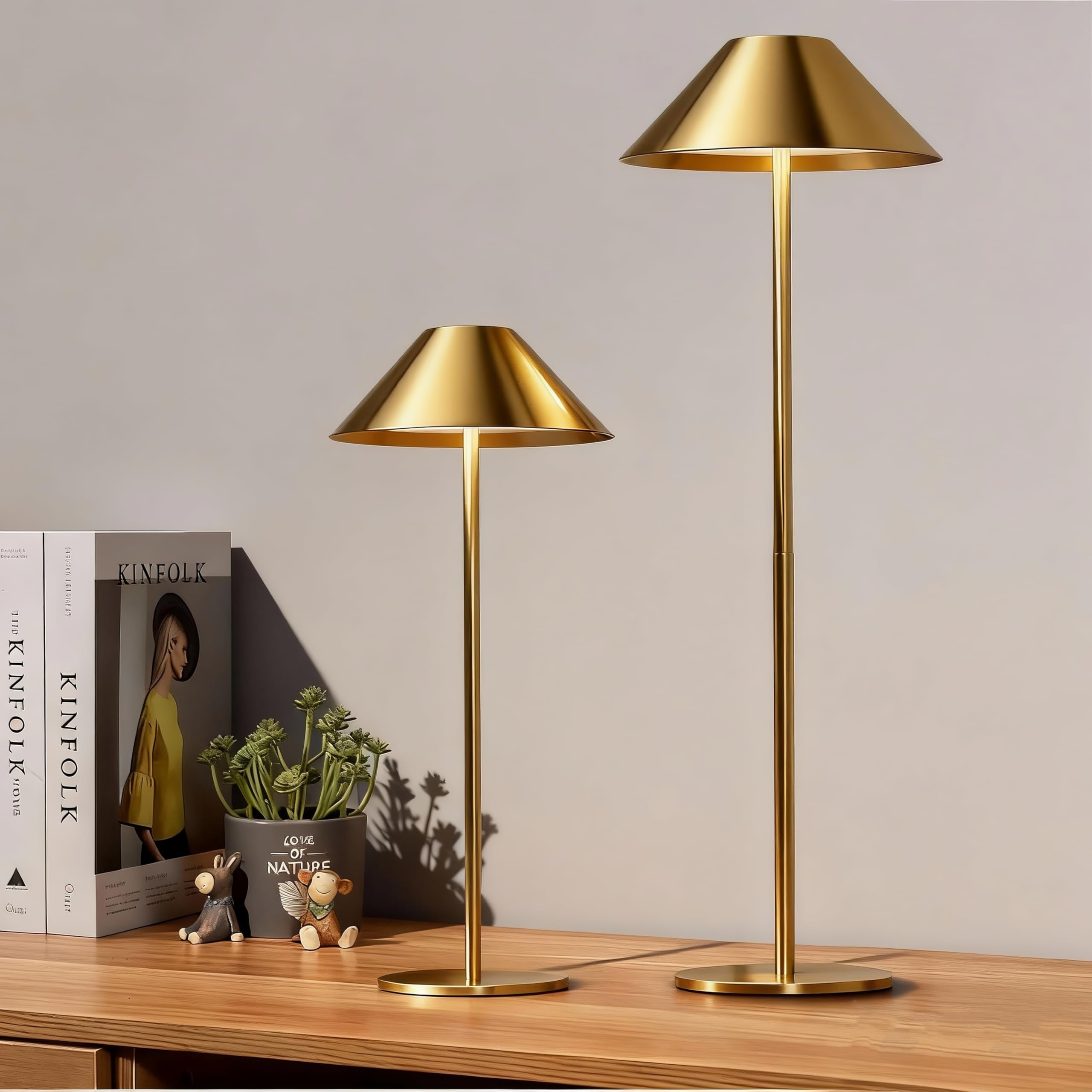 Seyxicnor Gold Umbrella Gold Cordless Table Lamp Set Of 2, 320Lm With 3 Color Dimming All- Metal Rechargeable Lamp Adjustable Height, 5400Mah Bedside Touch Lamp, Waterproof Portable Table Light For Bedroom Restaurant Outdoor