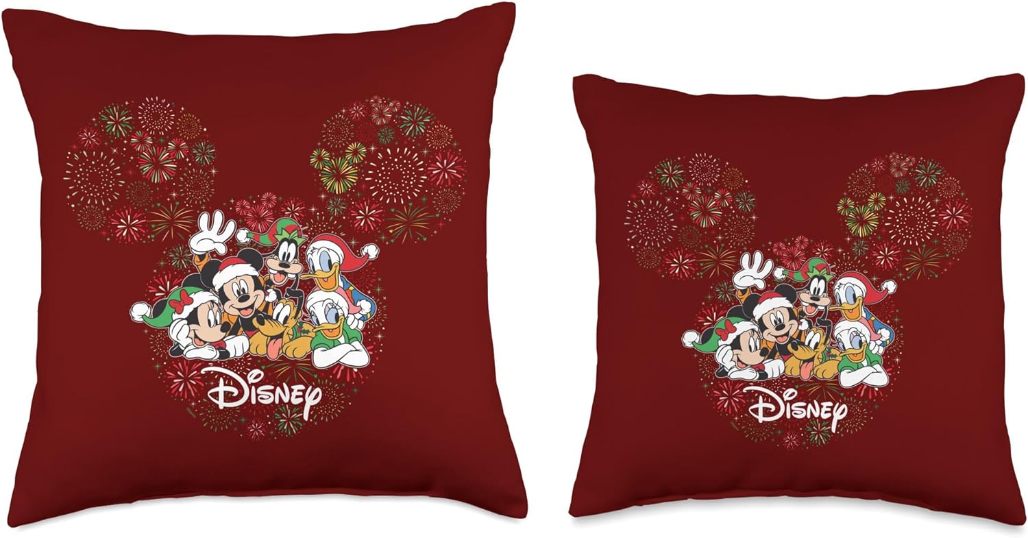 Disney Mickey & Friends Holiday Fireworks Christmas Trip Throw Pillow