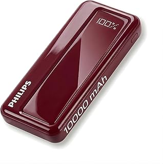 Philips 10000mAh 22.5W Fast Charging Power Bank (Iron Red) with Digital LED Display | Type-C Input/Output | 3 Output Ports | Lithium Polymer Battery | Portable for Mobile, Tablet & Earbuds