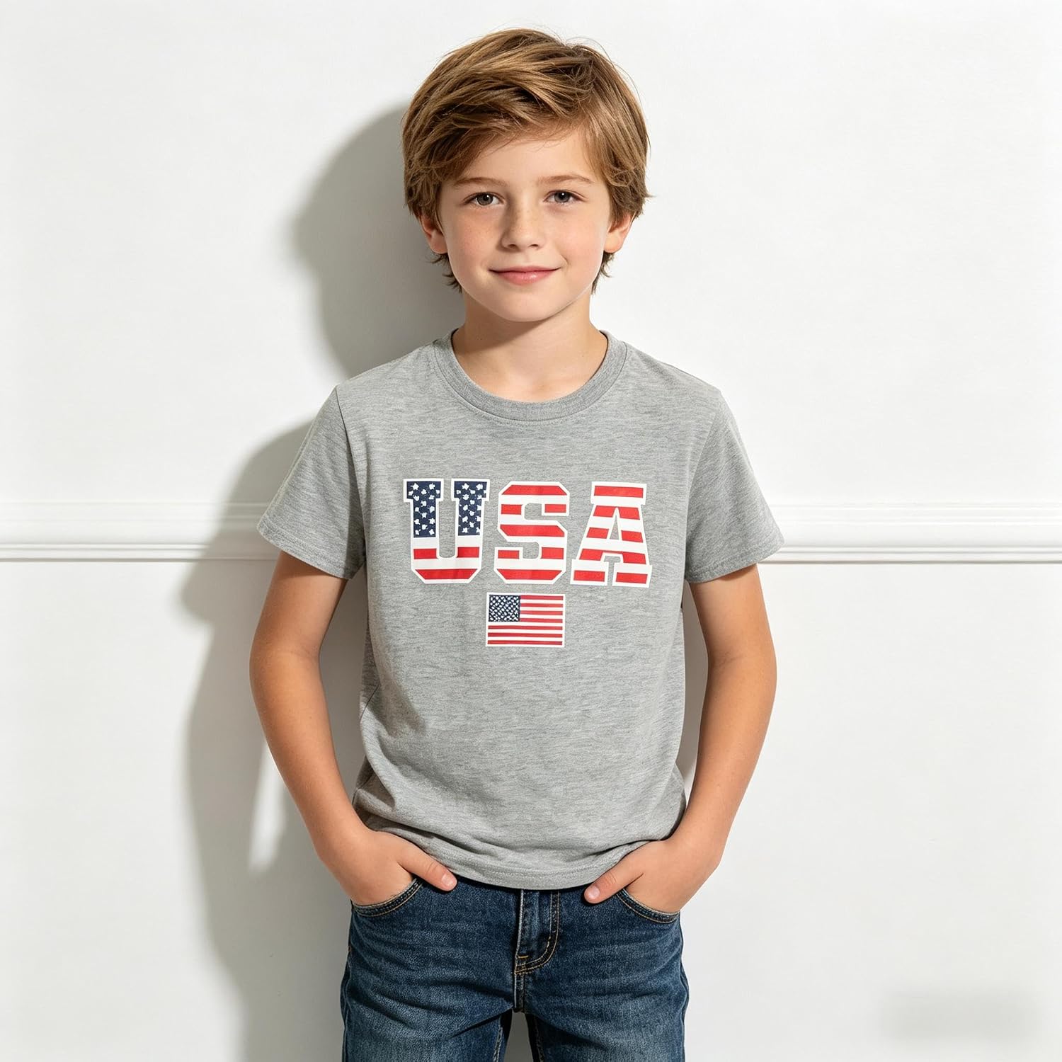 Family Feeling Boys Short Sleeve Summer Crewneck Kids T-Shirts One Piece Girls Tee