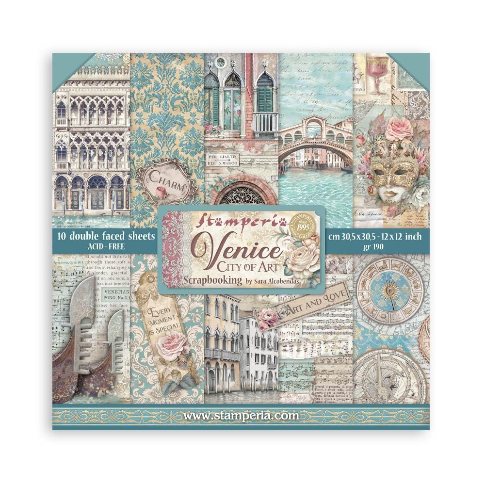 Stamperia - Scrapbook Paper Pad for Scrapbooking, Albums, Card Making, Bullet Journalling and More, Acid Free, Double-Sided, Perfect for Crafts and Gifting (Venice, City of Art) (30.5 x 30.5 cm)