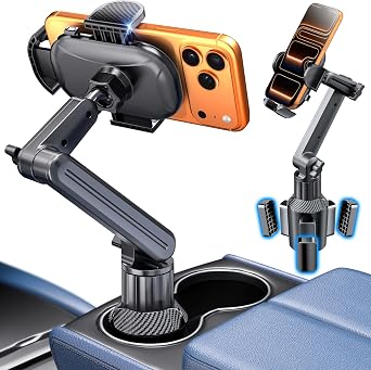 eSamcore Cup Holder Phone Holder, 15" Height Car Cup Holder Phone Mount | Heavy-Duty, Truck Cupholder, 2.36-3.9 Expandable Base, 0.8" Deep Clamp, Fit for iPhone 17/ 16/ 15, 4.7-7 Cellphone