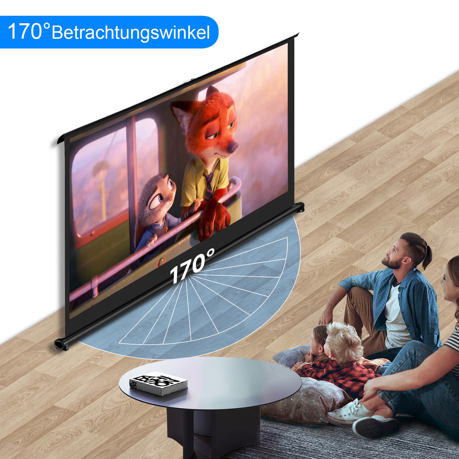 IN&VI Tragbare Leinwand Beamer 40 Zoll,Pull-Up Beamer Leinwand mit Ständer für Camping,Heimkino,Schule,Treffen
