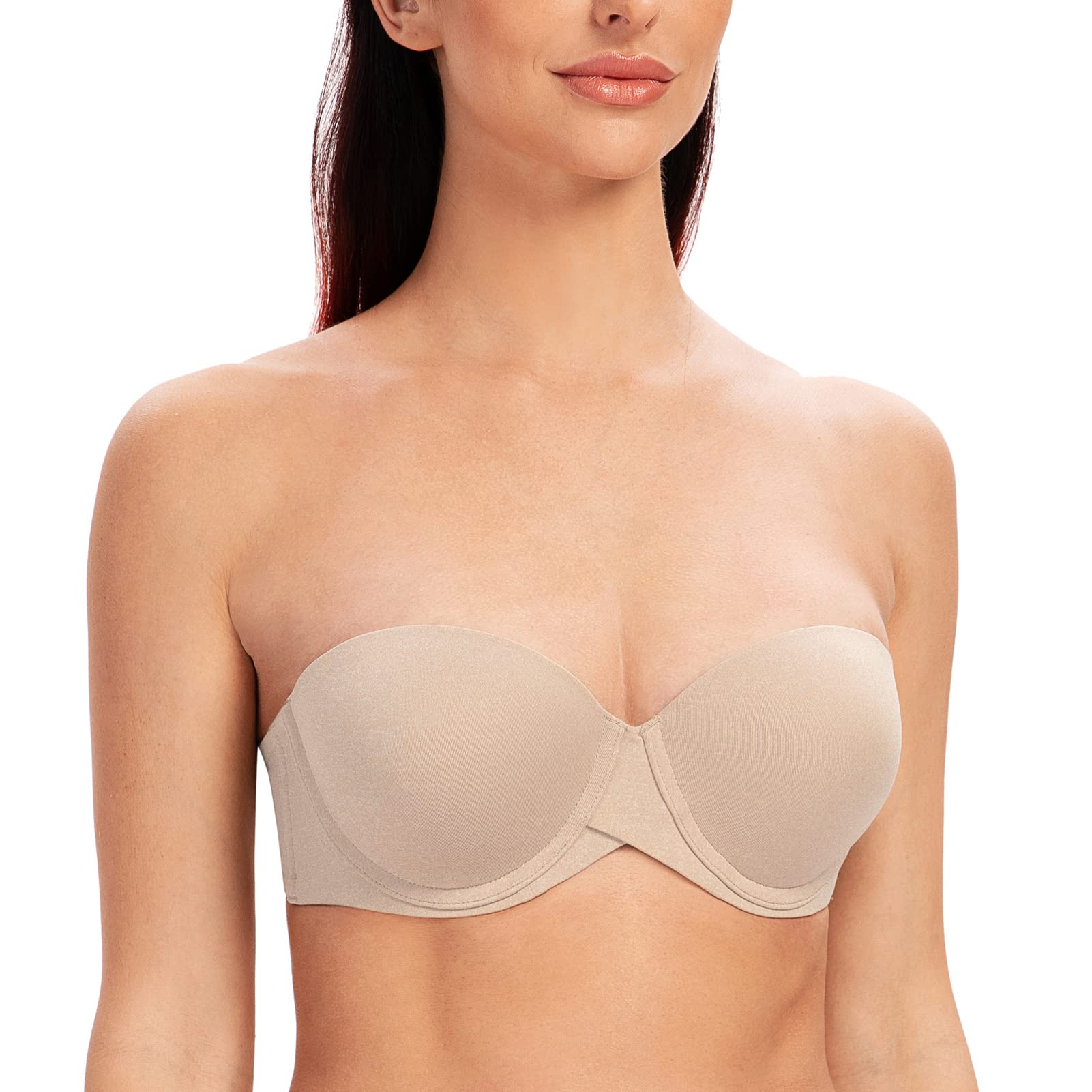 MELENECA Women's Underwire Multiway Anti-Slip Stay Put Padded Push Up Strapless Bra Pale Nude Heather 42C