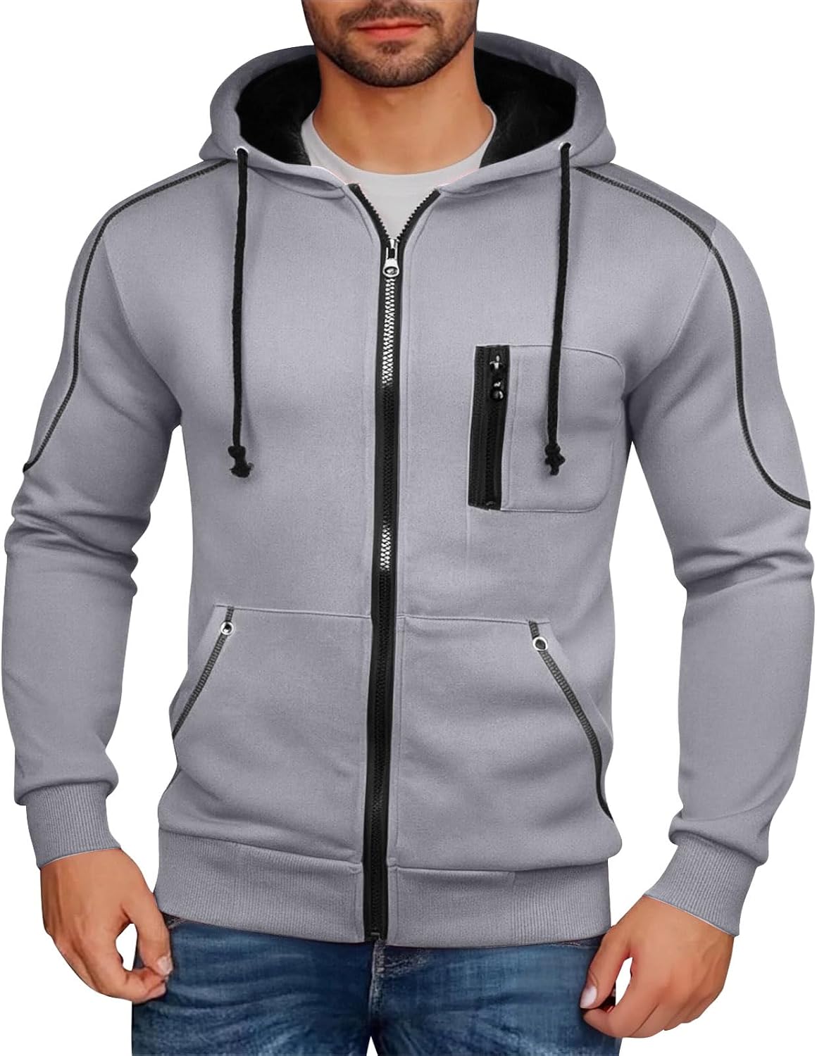 Ymosrh Men's Casual Hoodies, Long Sleeve Zip Up Hooded Sweatshirts Athletic Workout Hoodie with Pockets, M-3XL