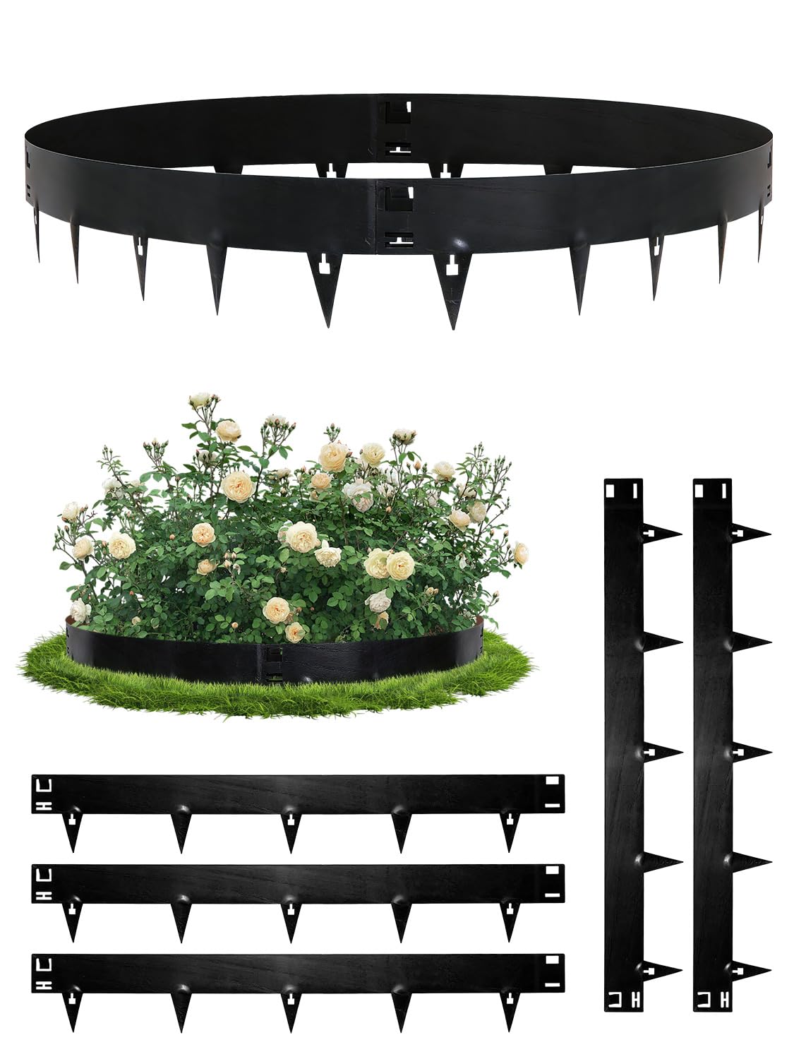 papasbox 5-Pack Lawn Edging，107.5 * 20cm garden edging border, Flexible Garden Edging,Lawn Edging Strip Made of Corten Steel，No-Dig Hammer-in-Black Grass Landscaping Pathway Edge Strip