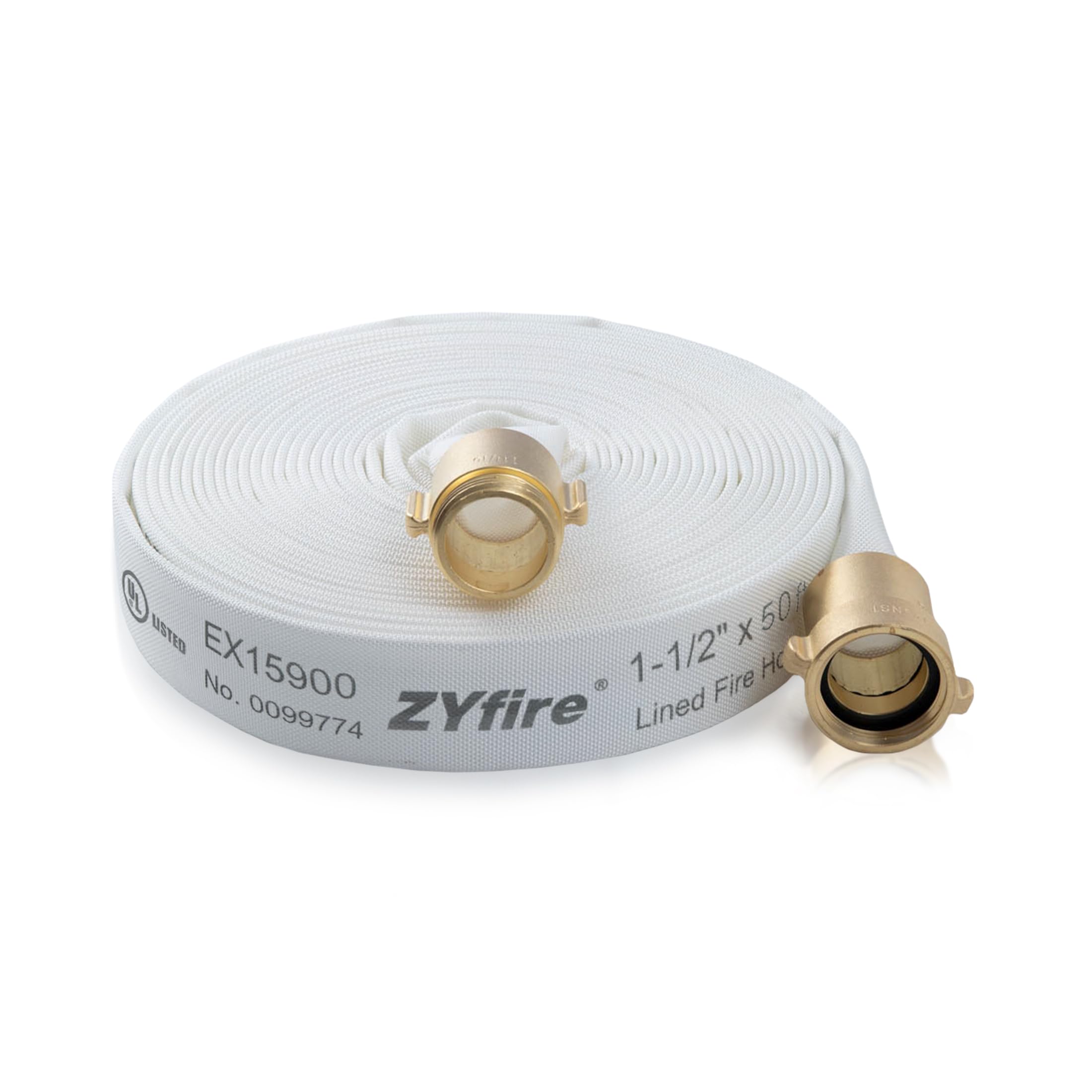 ZYfire Fire Hose - 1-1/2" ID x 50 FT Single Jacket TPU Firefighter Hose with M × F NST/NH Brass Couplings 750 PSI Burst Pressure Lightweight for Use in Firefighting